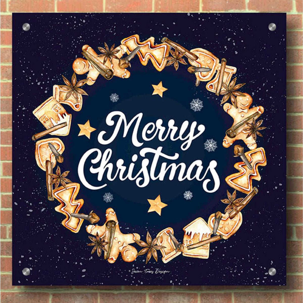 Epic Art 'Gingerbread Merry Christmas Wreath' by Seven Trees Design, Acrylic Glass Wall Art,36x36