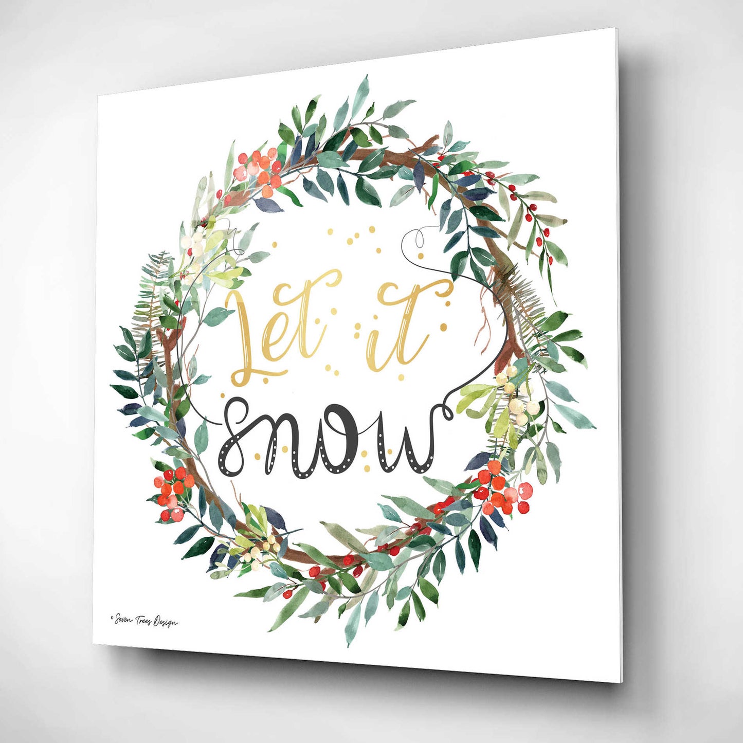 Epic Art 'Let It Snow Wreath' by Seven Trees Design, Acrylic Glass Wall Art,12x12