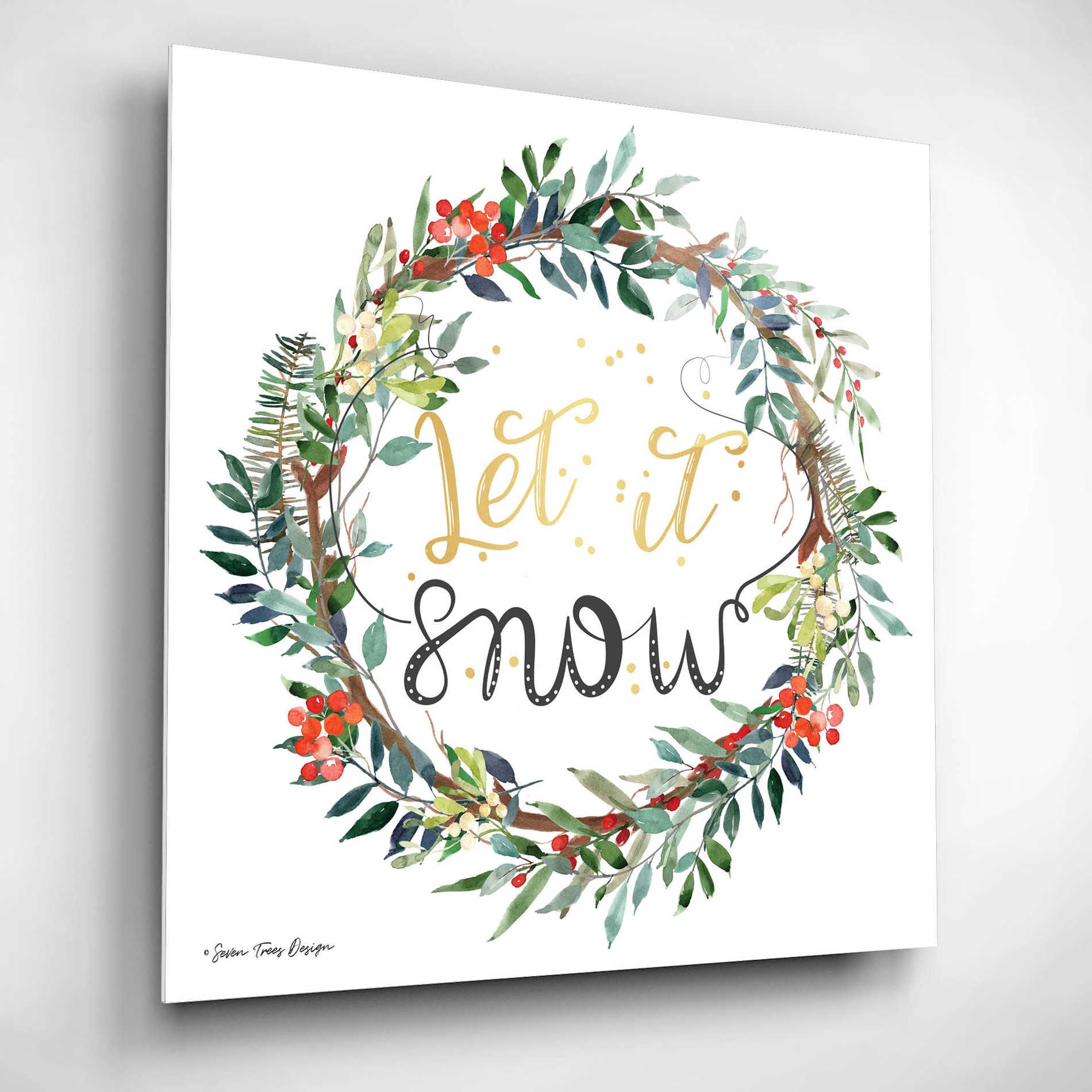 Epic Art 'Let It Snow Wreath' by Seven Trees Design, Acrylic Glass Wall Art,12x12