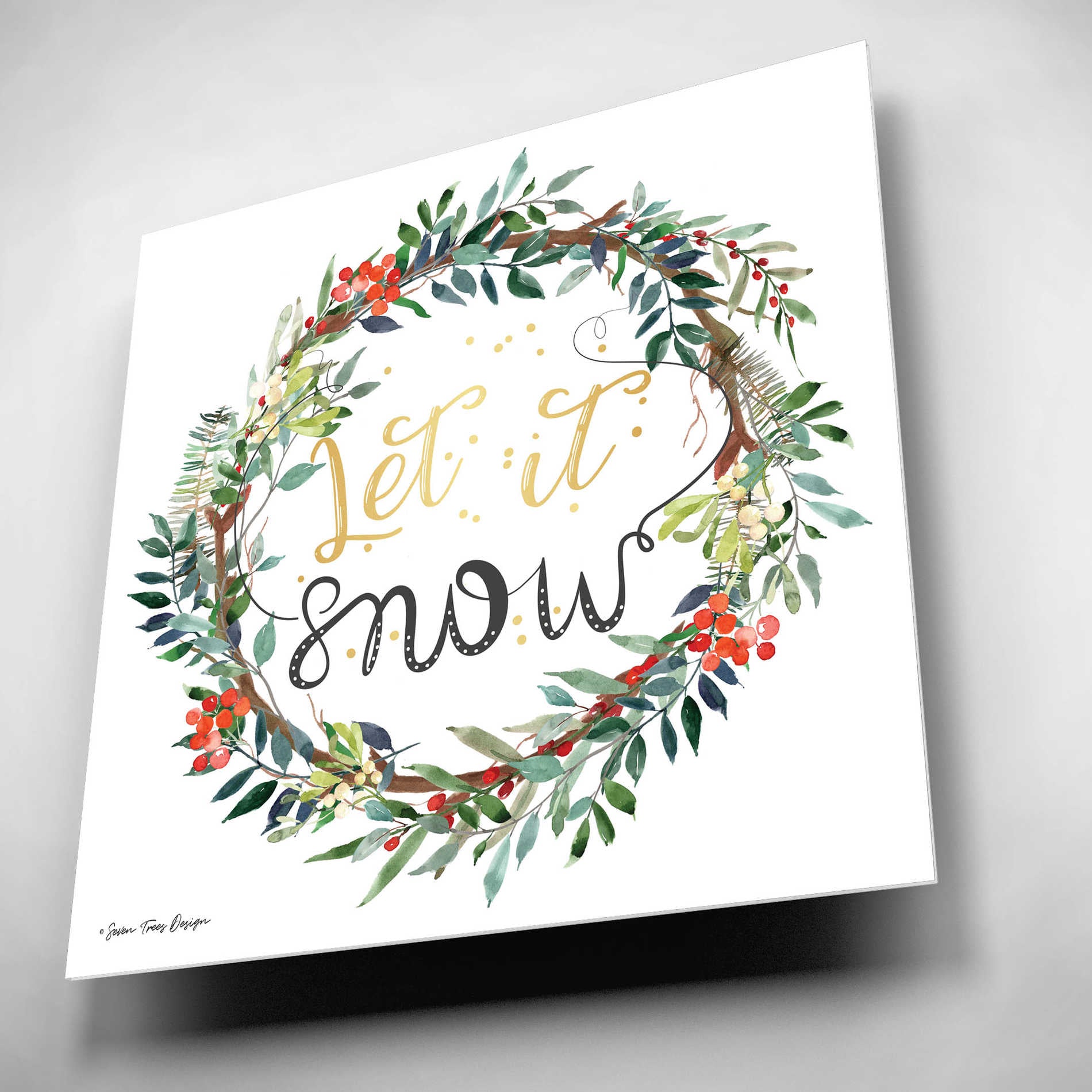 Epic Art 'Let It Snow Wreath' by Seven Trees Design, Acrylic Glass Wall Art,12x12