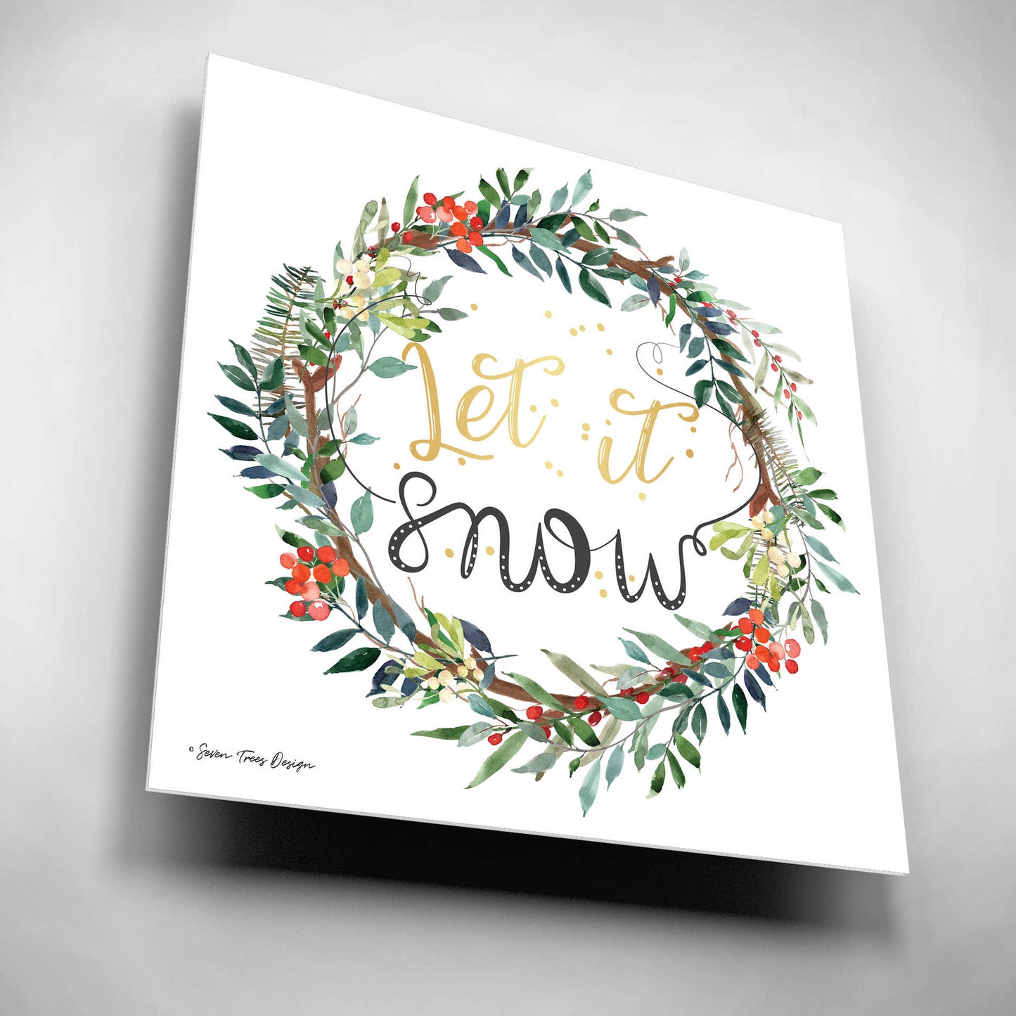 Epic Art 'Let It Snow Wreath' by Seven Trees Design, Acrylic Glass Wall Art,12x12