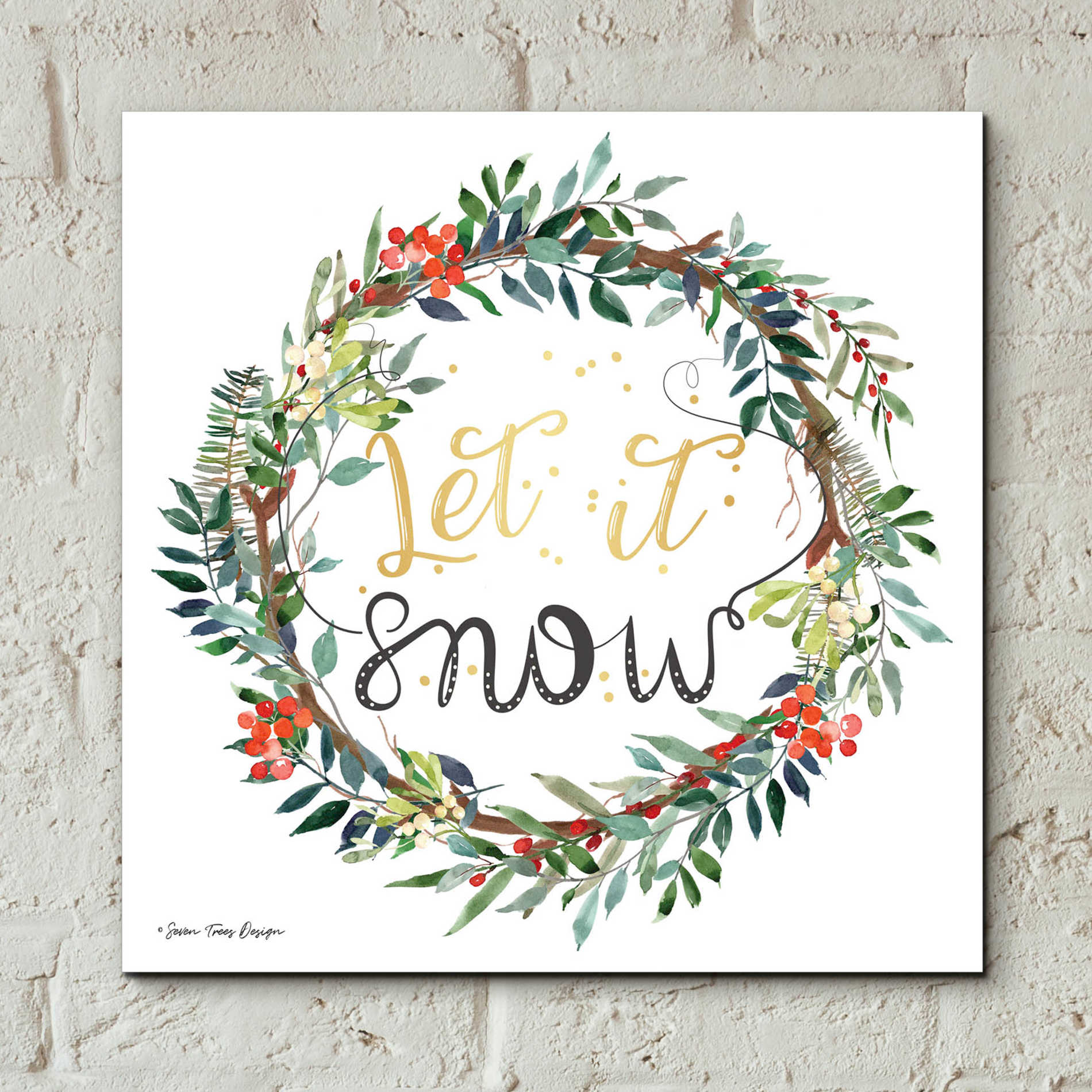 Epic Art 'Let It Snow Wreath' by Seven Trees Design, Acrylic Glass Wall Art,12x12