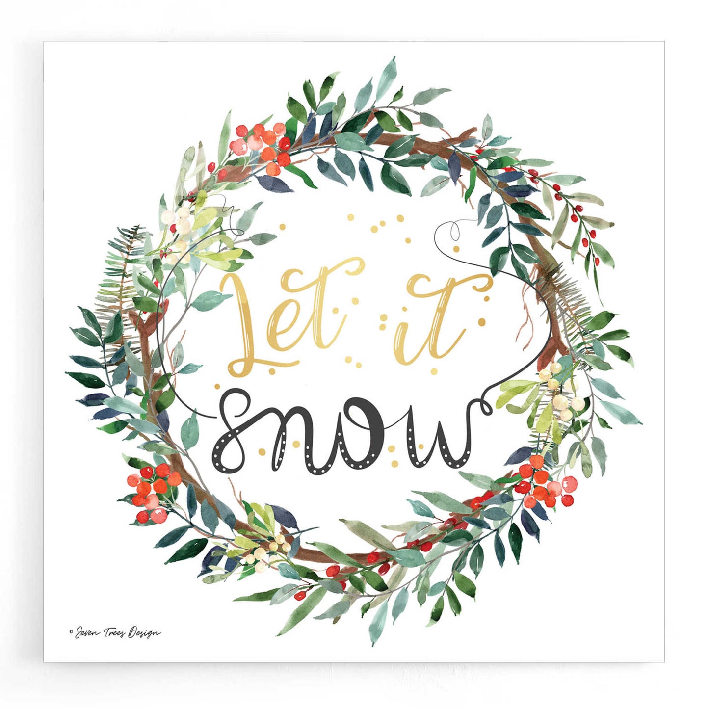 Epic Art 'Let It Snow Wreath' by Seven Trees Design, Acrylic Glass Wall Art,12x12