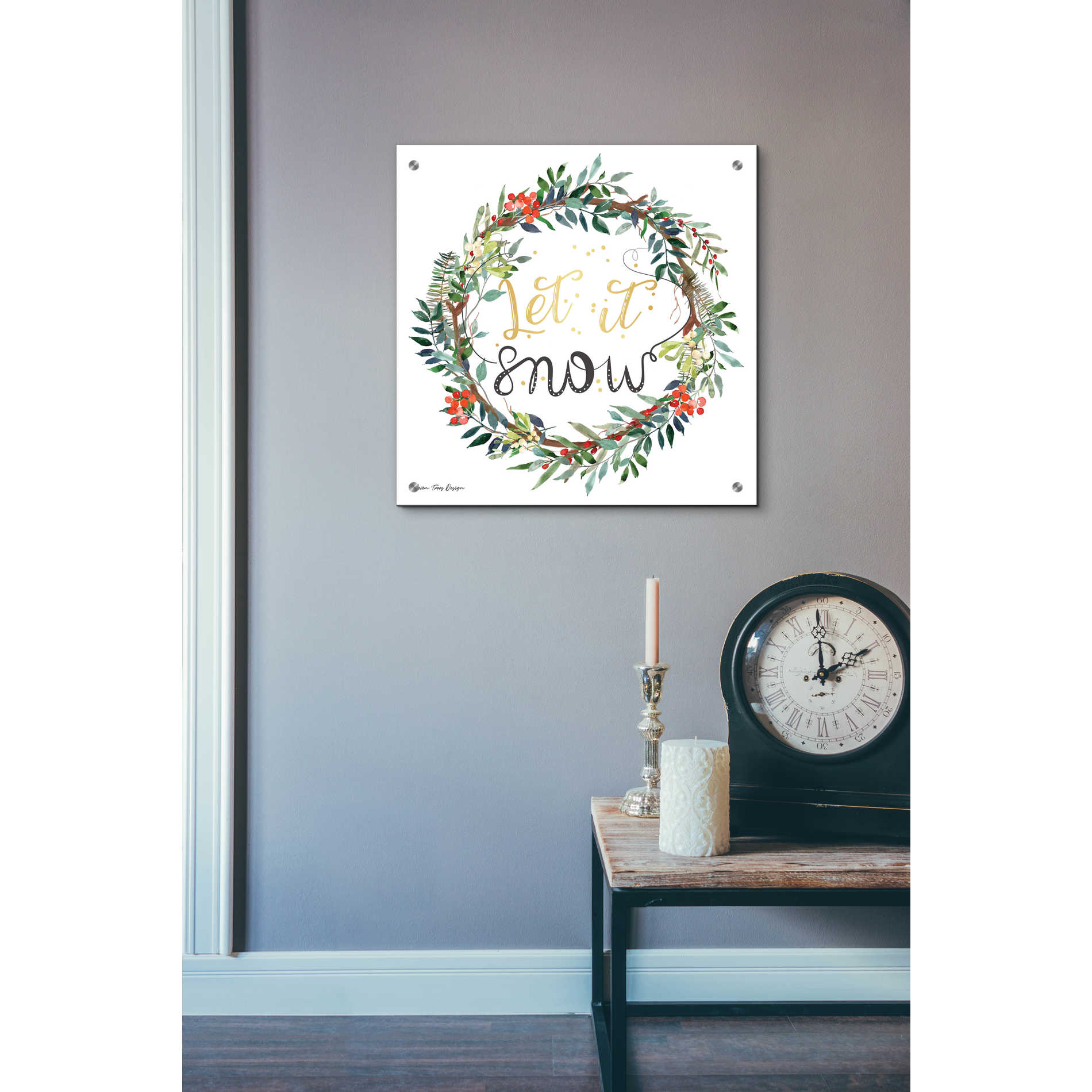 Epic Art 'Let It Snow Wreath' by Seven Trees Design, Acrylic Glass Wall Art,24x24