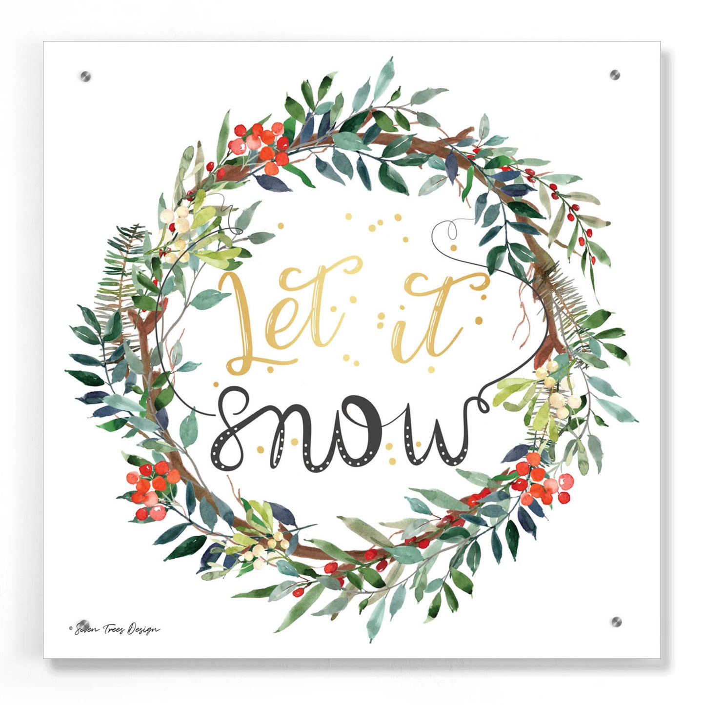 Epic Art 'Let It Snow Wreath' by Seven Trees Design, Acrylic Glass Wall Art,24x24