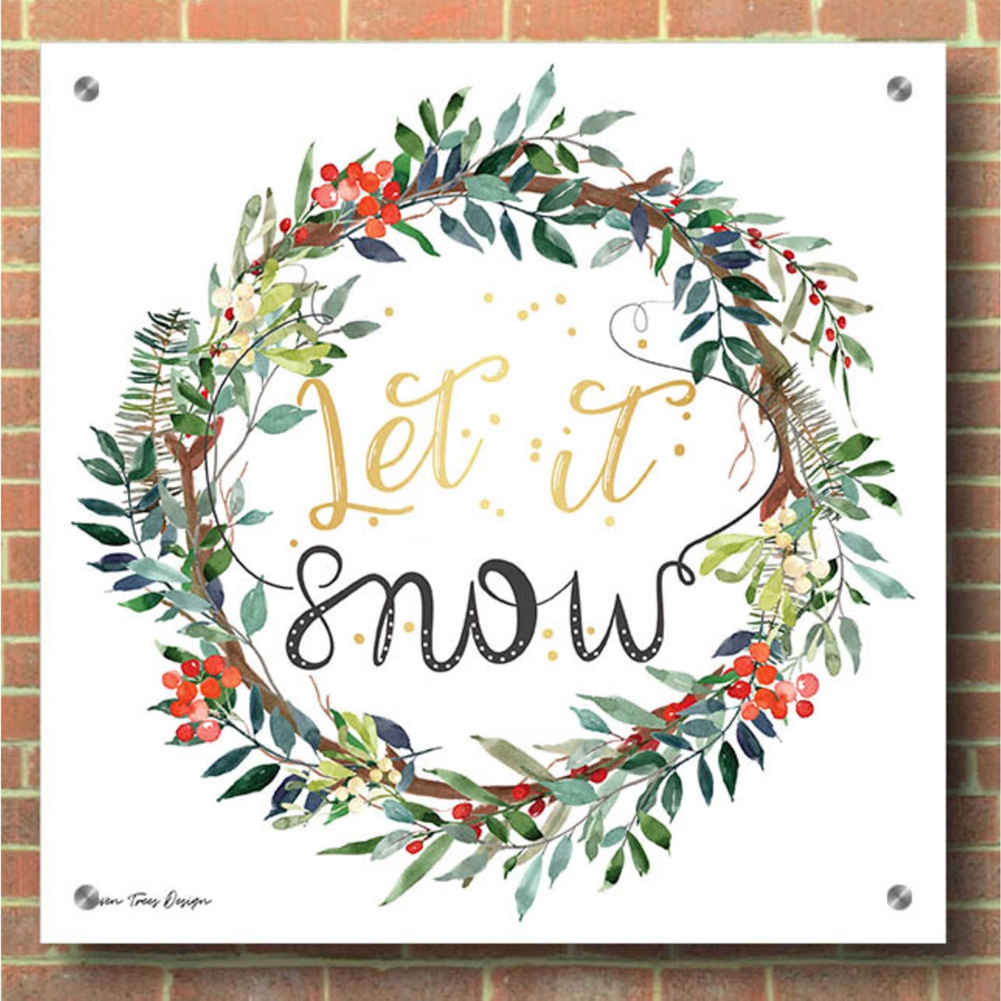 Epic Art 'Let It Snow Wreath' by Seven Trees Design, Acrylic Glass Wall Art,36x36