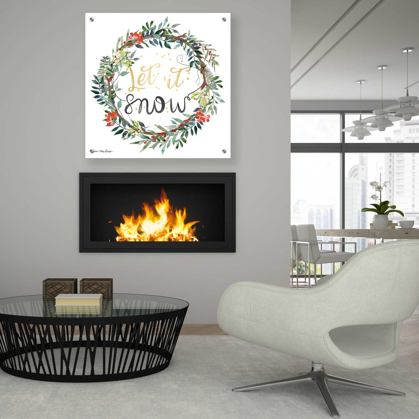 Epic Art 'Let It Snow Wreath' by Seven Trees Design, Acrylic Glass Wall Art,36x36