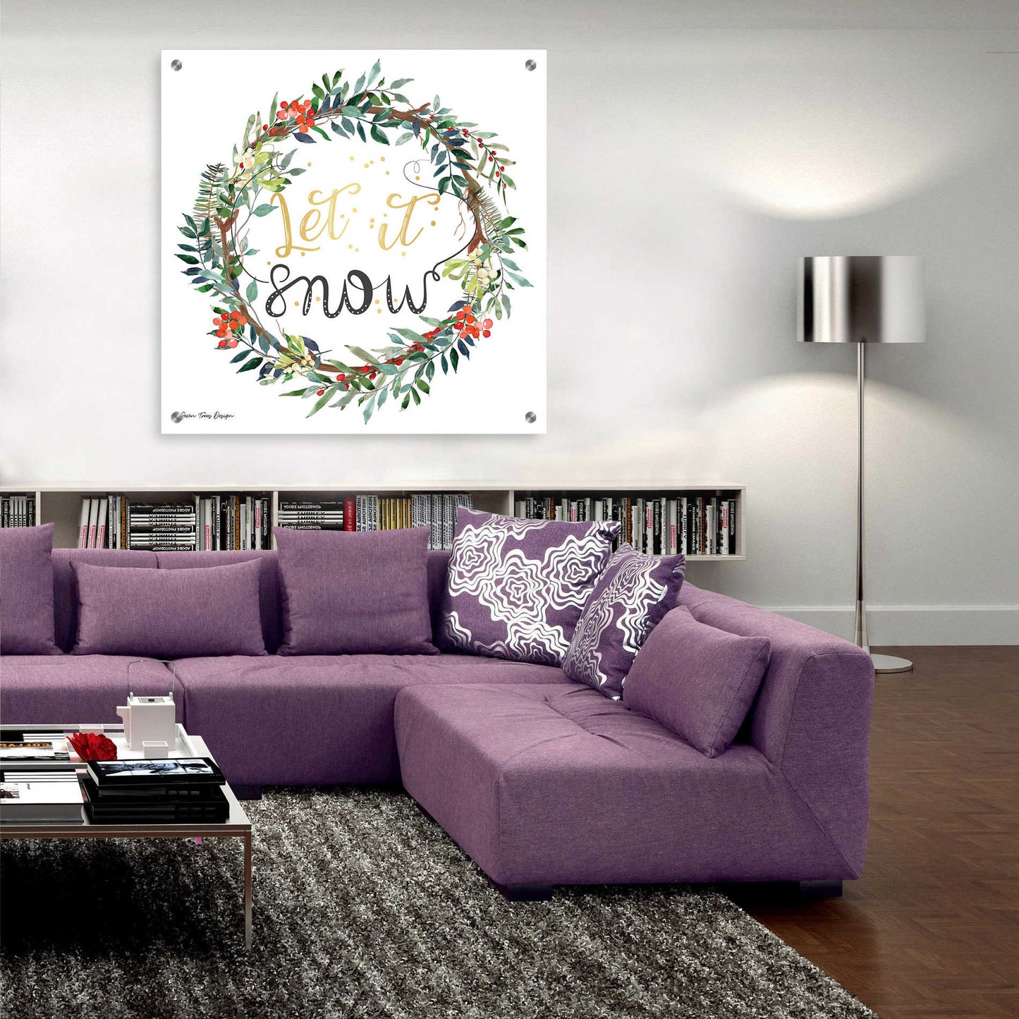 Epic Art 'Let It Snow Wreath' by Seven Trees Design, Acrylic Glass Wall Art,36x36