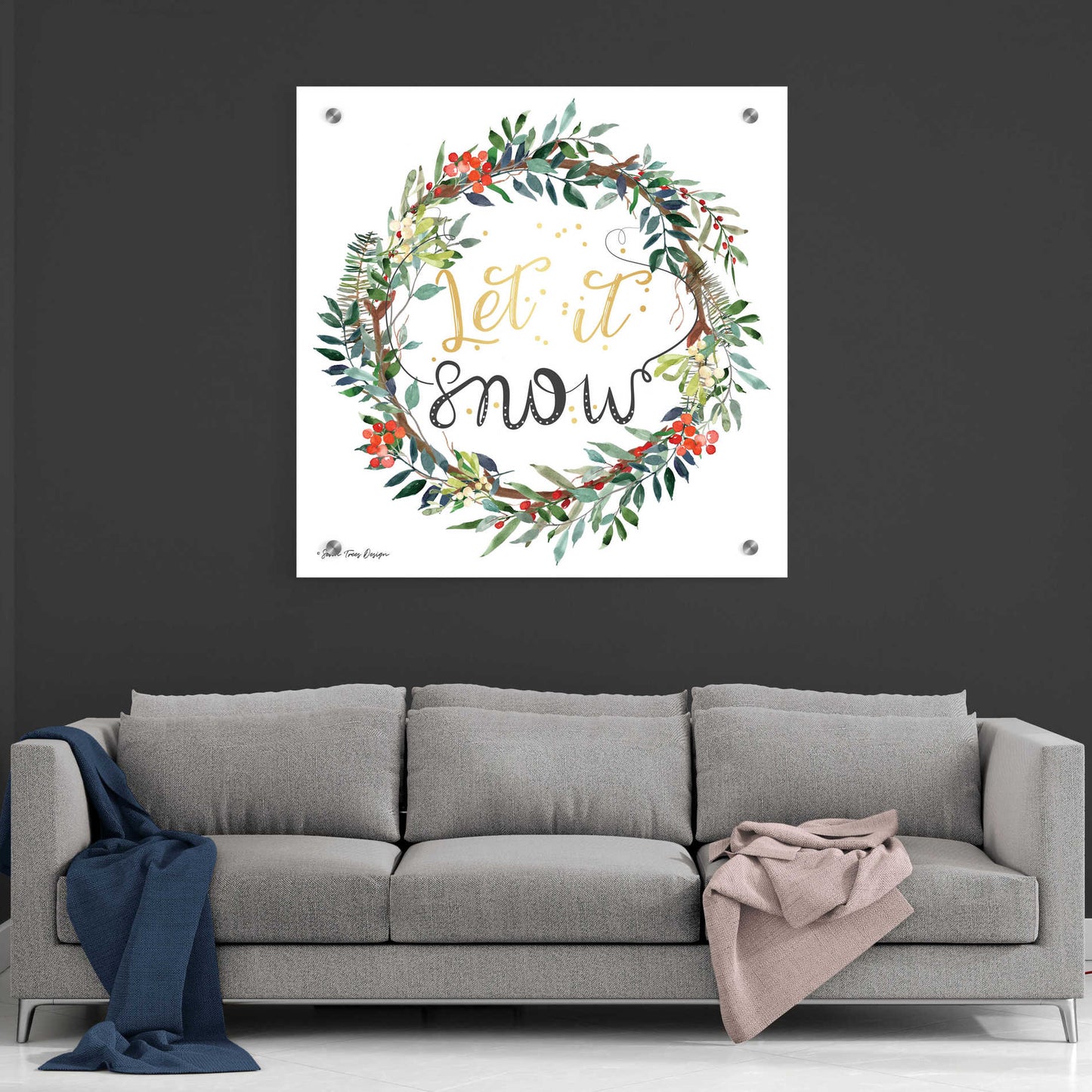 Epic Art 'Let It Snow Wreath' by Seven Trees Design, Acrylic Glass Wall Art,36x36