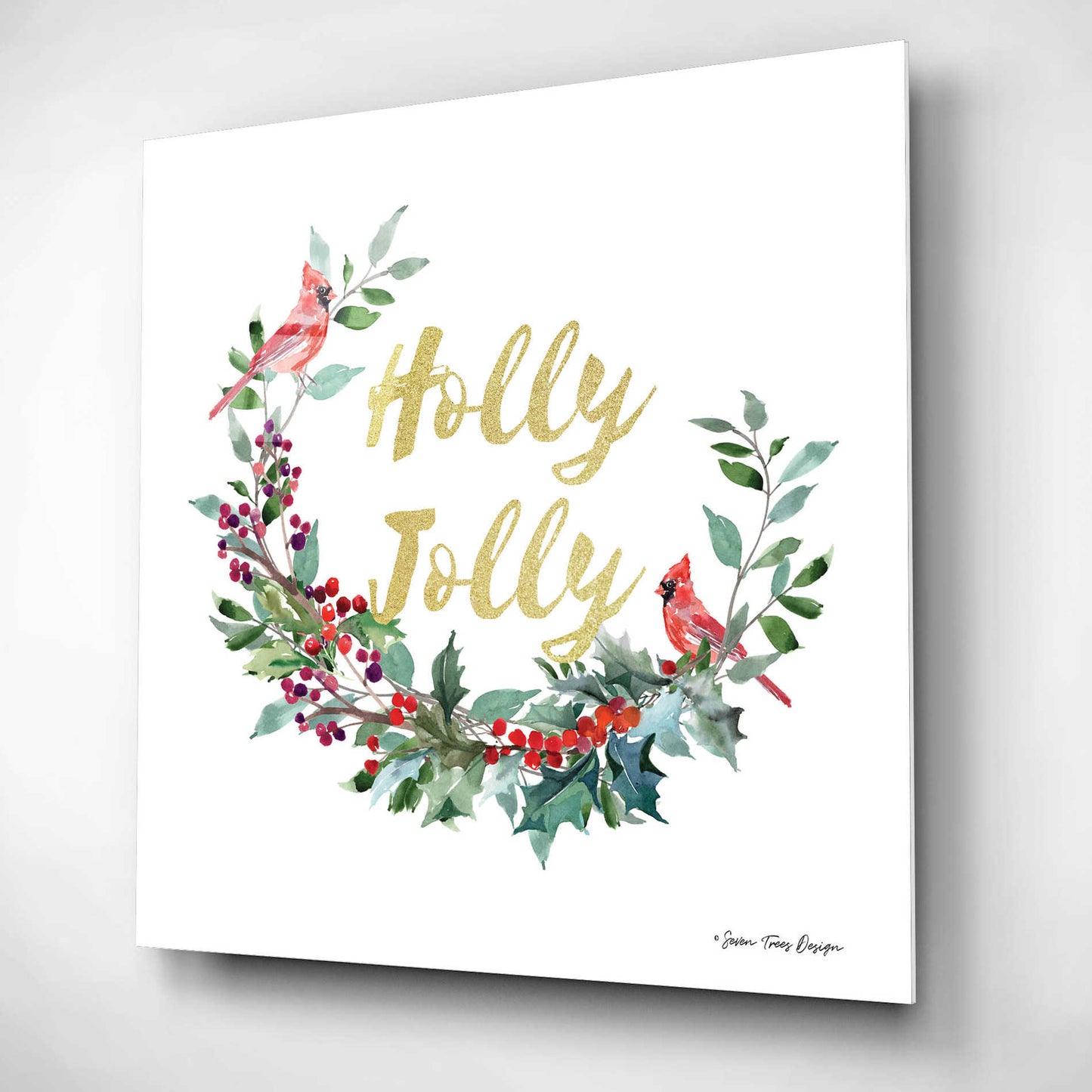 Epic Art 'Holly Jolly Cardinal Wreath' by Seven Trees Design, Acrylic Glass Wall Art,12x12