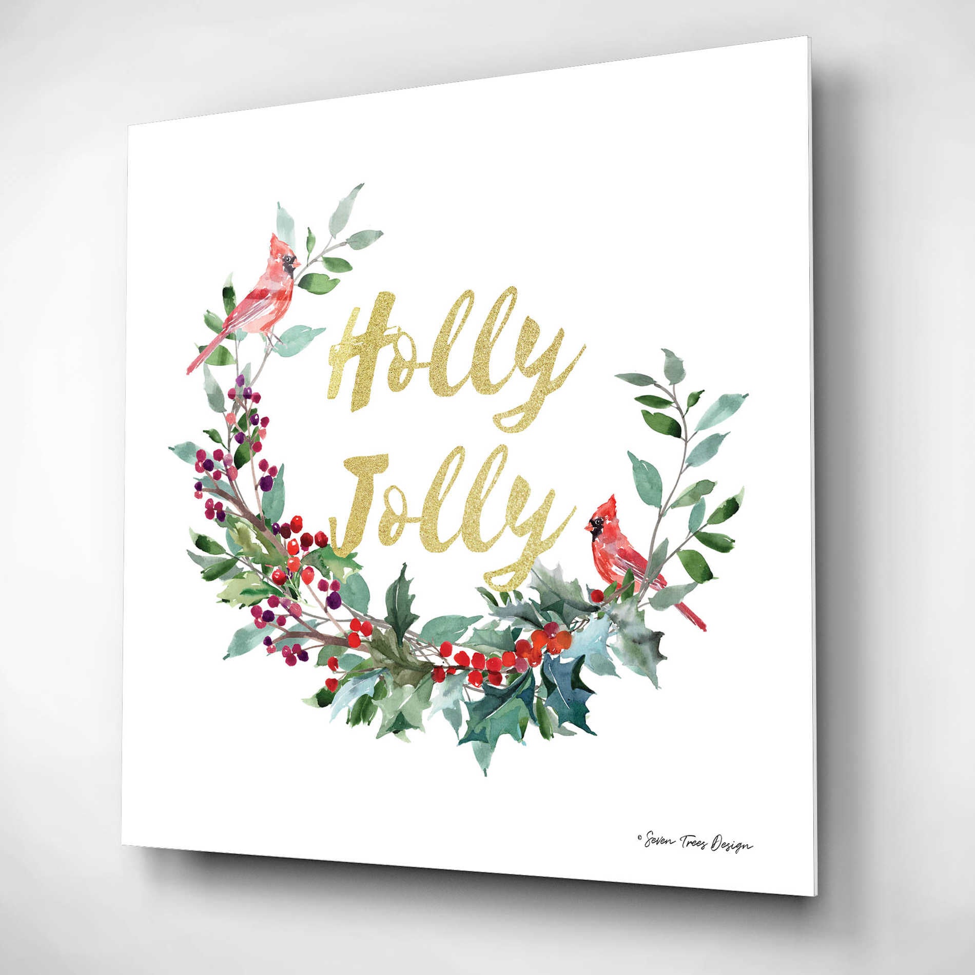 Epic Art 'Holly Jolly Cardinal Wreath' by Seven Trees Design, Acrylic Glass Wall Art,12x12