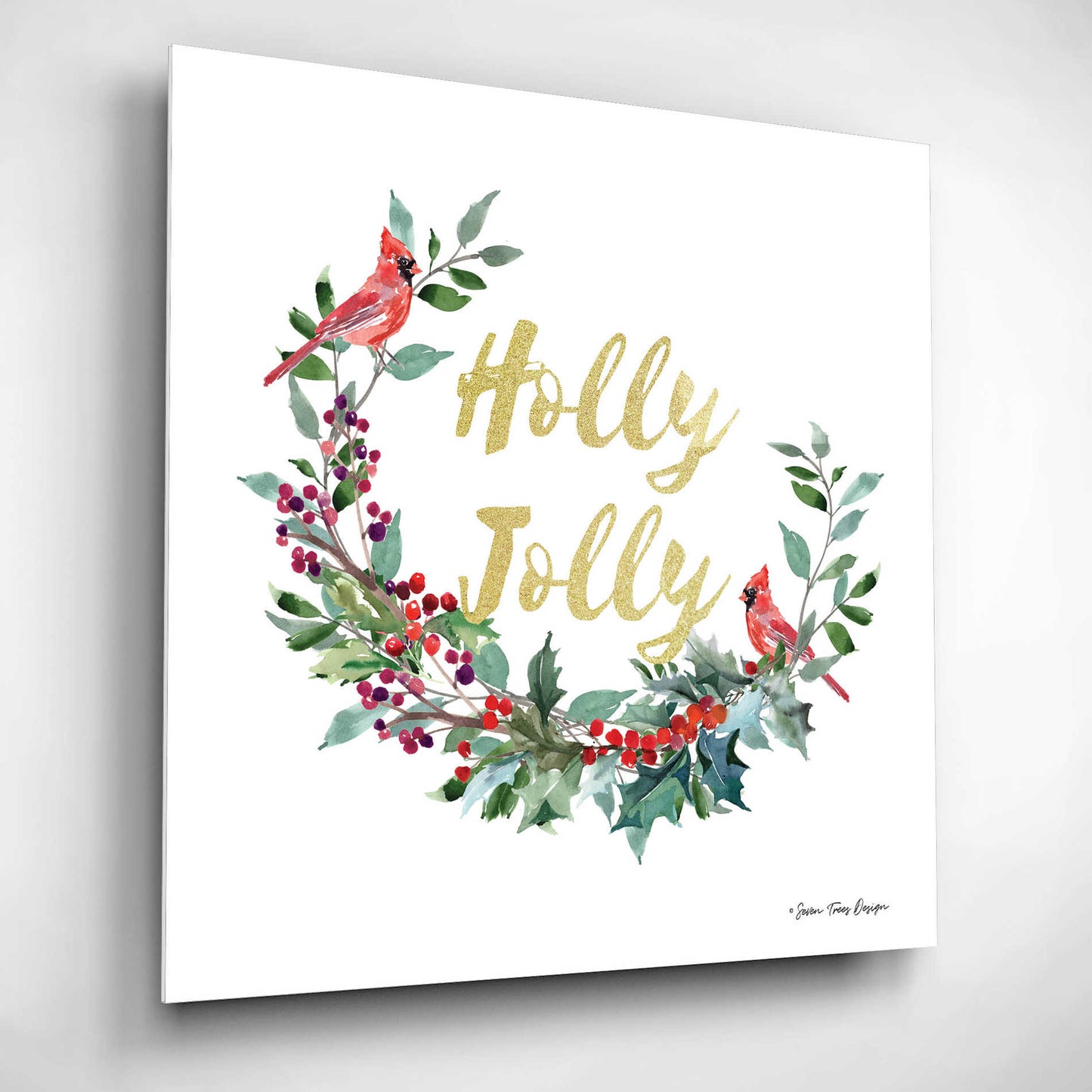 Epic Art 'Holly Jolly Cardinal Wreath' by Seven Trees Design, Acrylic Glass Wall Art,12x12