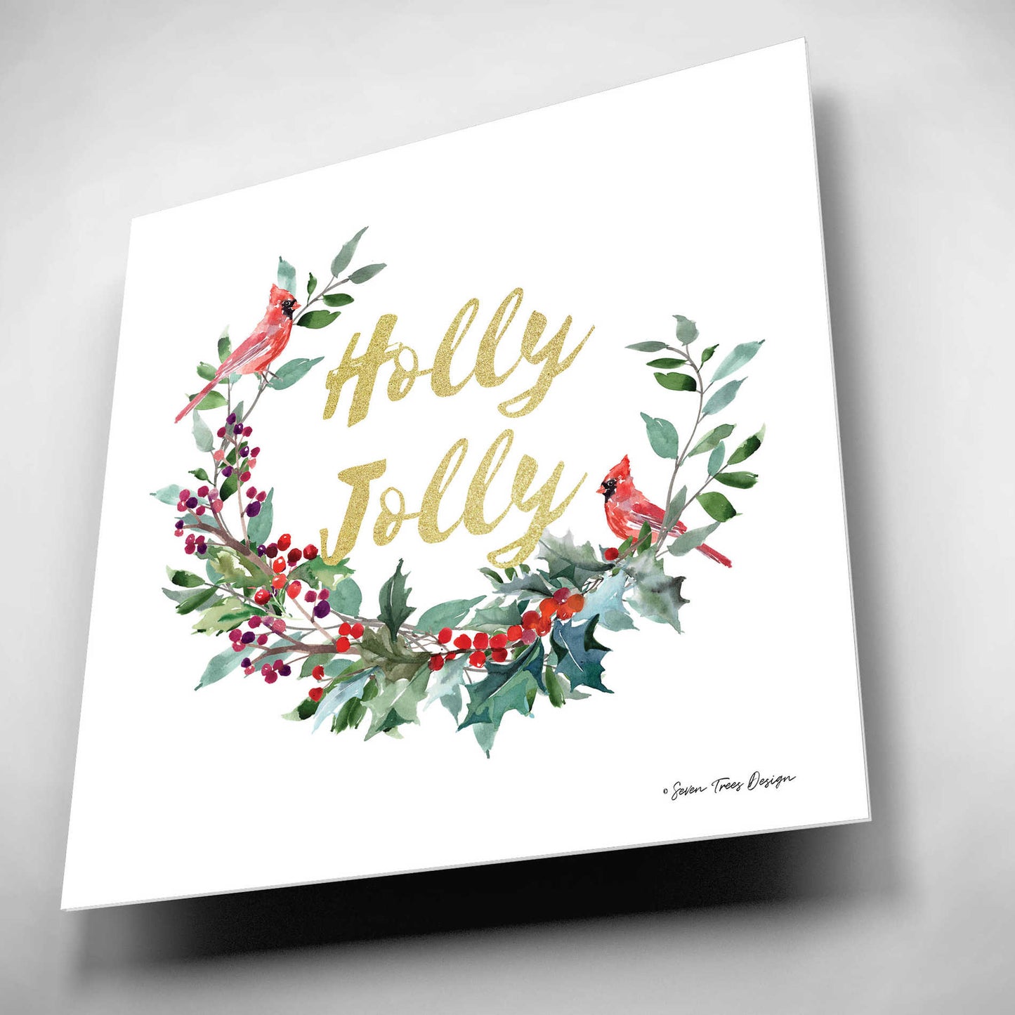 Epic Art 'Holly Jolly Cardinal Wreath' by Seven Trees Design, Acrylic Glass Wall Art,12x12