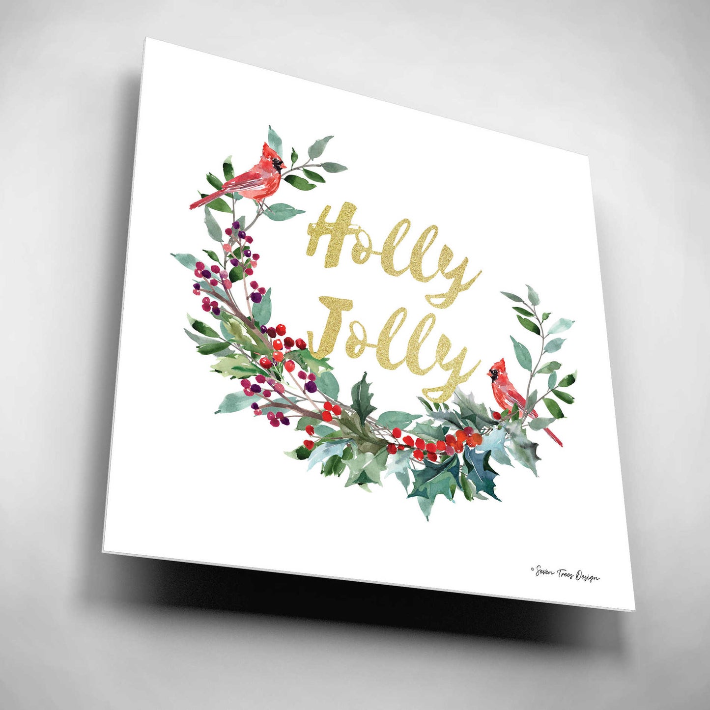 Epic Art 'Holly Jolly Cardinal Wreath' by Seven Trees Design, Acrylic Glass Wall Art,12x12