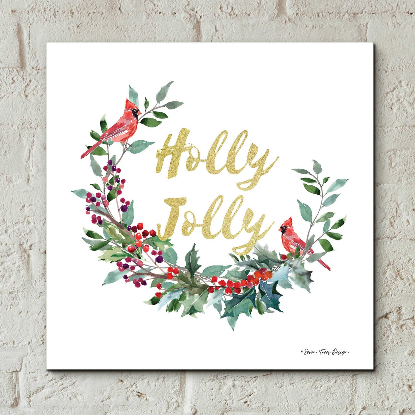 Epic Art 'Holly Jolly Cardinal Wreath' by Seven Trees Design, Acrylic Glass Wall Art,12x12