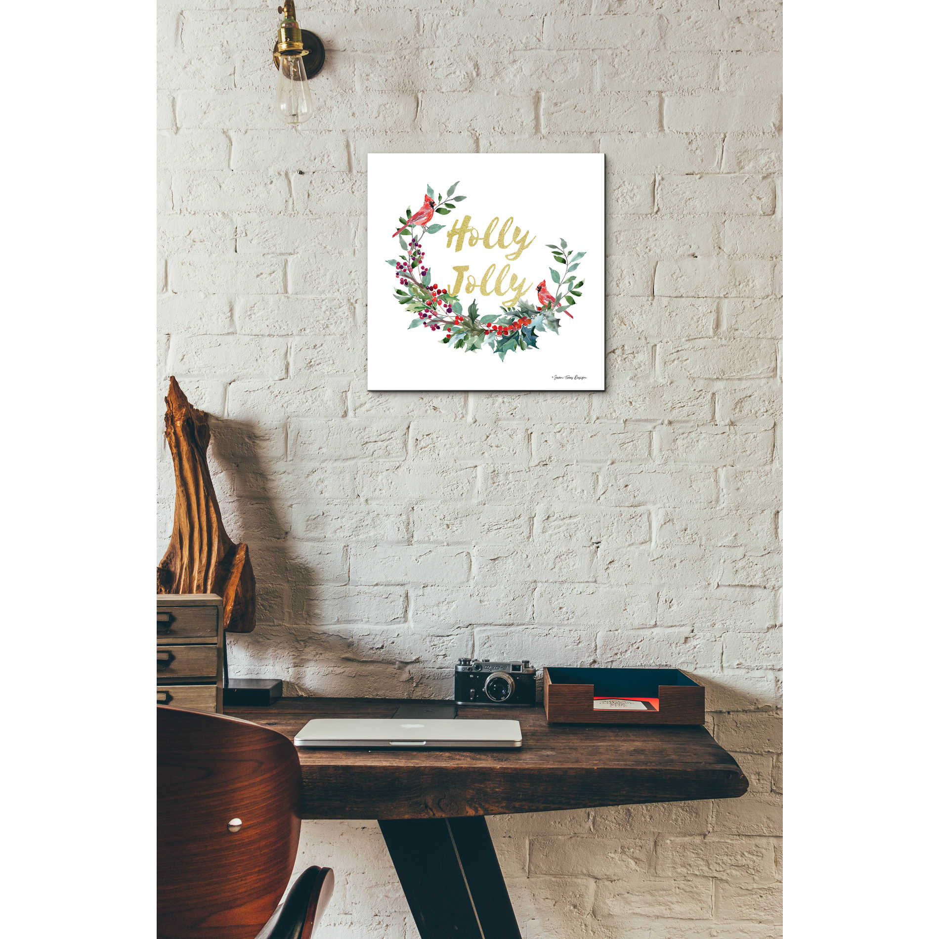 Epic Art 'Holly Jolly Cardinal Wreath' by Seven Trees Design, Acrylic Glass Wall Art,12x12