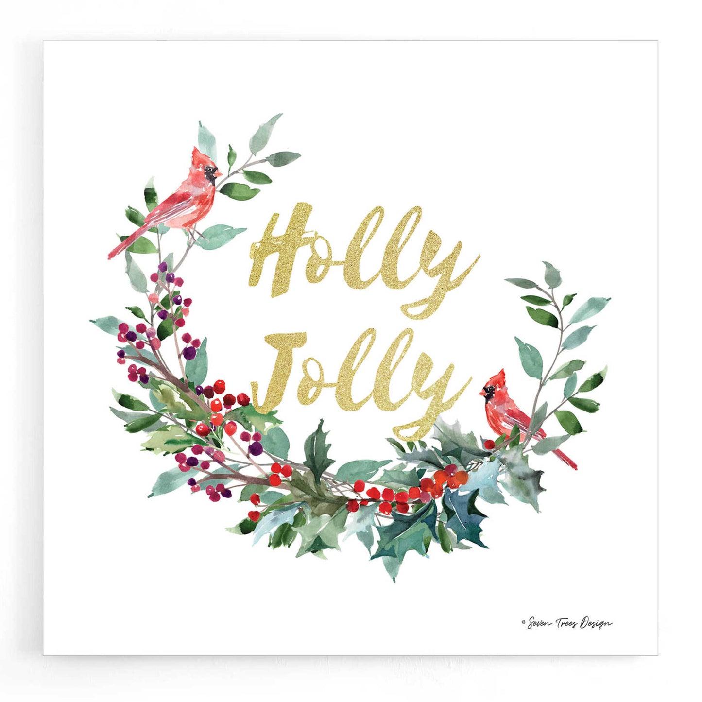 Epic Art 'Holly Jolly Cardinal Wreath' by Seven Trees Design, Acrylic Glass Wall Art,12x12