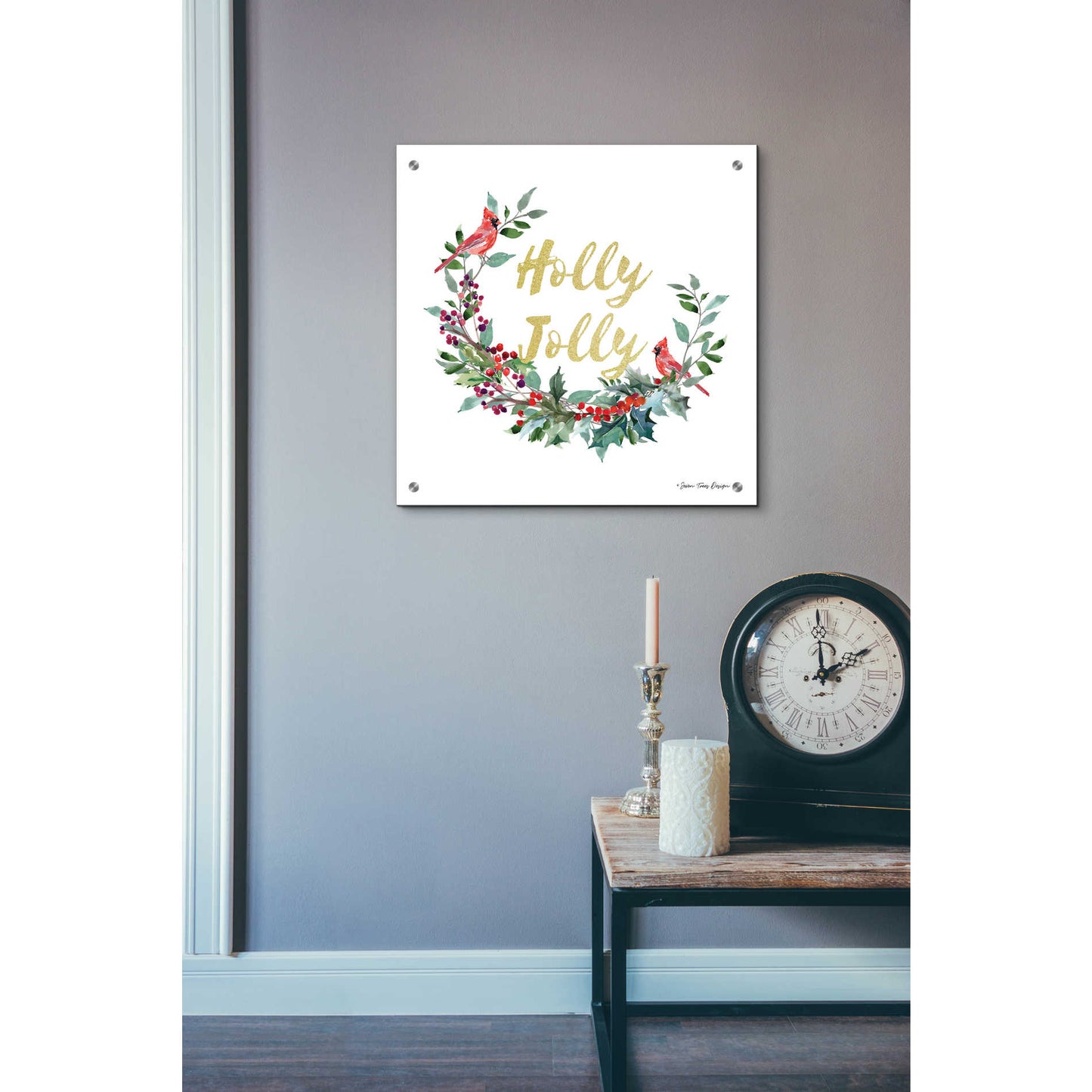 Epic Art 'Holly Jolly Cardinal Wreath' by Seven Trees Design, Acrylic Glass Wall Art,24x24