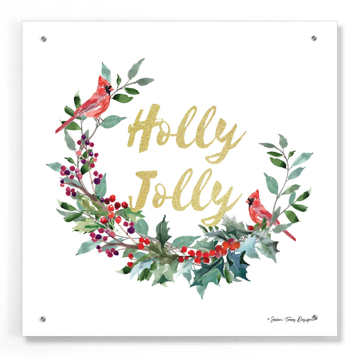 Epic Art 'Holly Jolly Cardinal Wreath' by Seven Trees Design, Acrylic Glass Wall Art,24x24