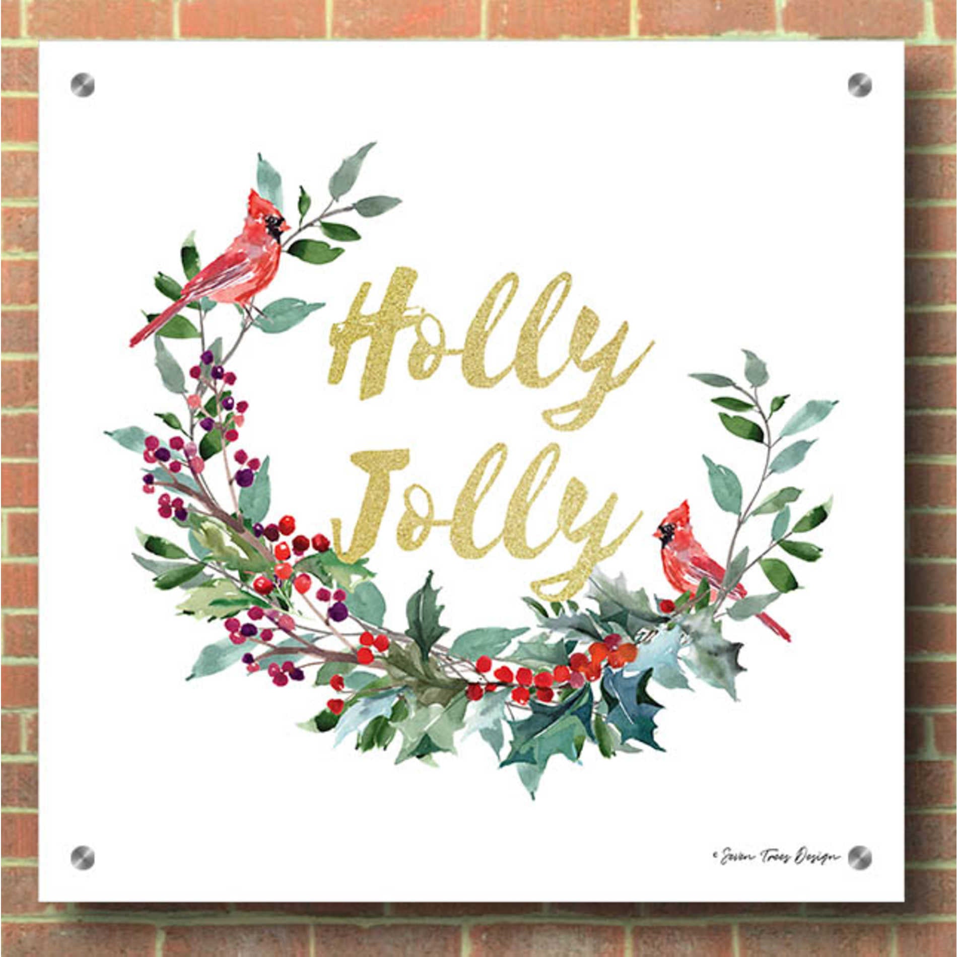 Epic Art 'Holly Jolly Cardinal Wreath' by Seven Trees Design, Acrylic Glass Wall Art,36x36