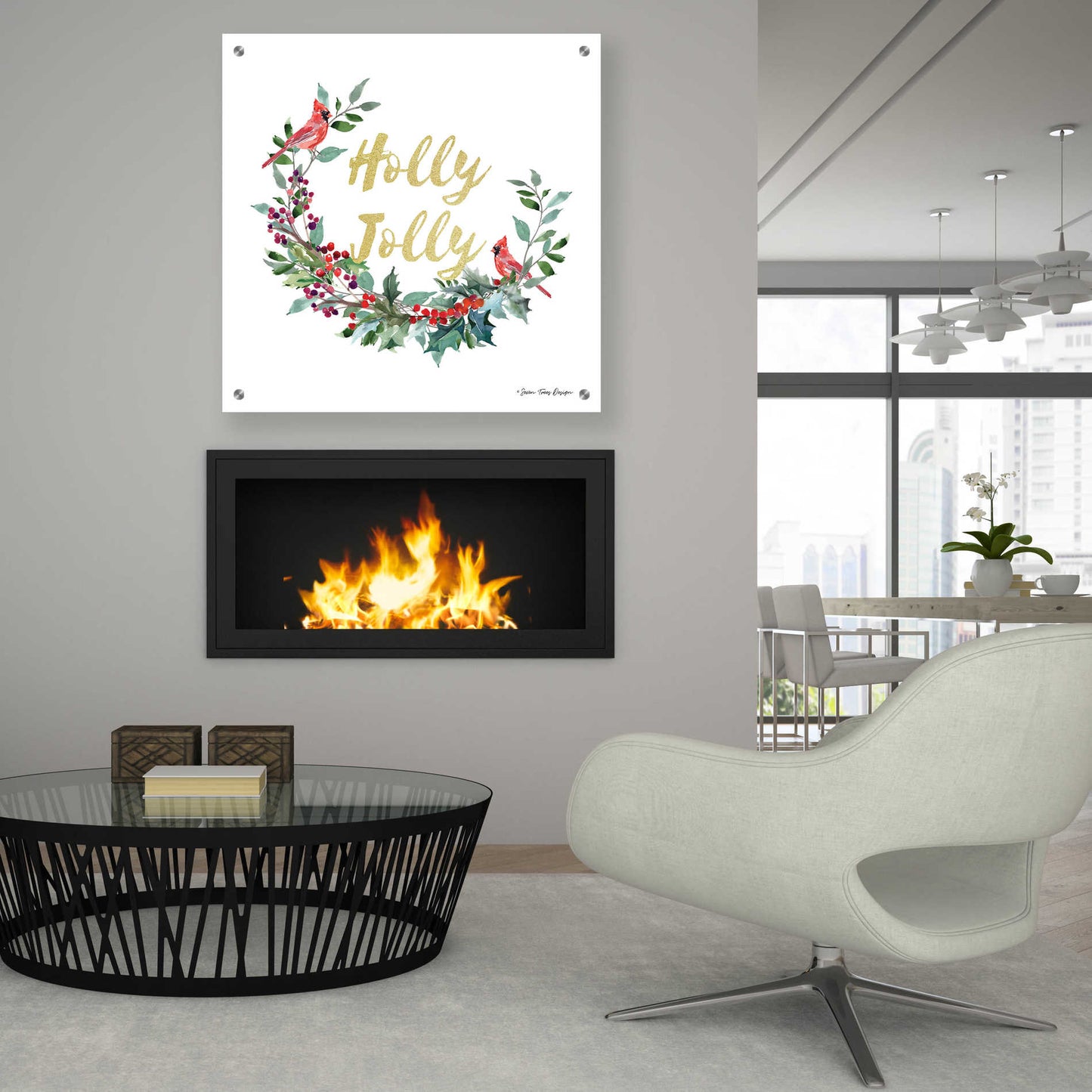 Epic Art 'Holly Jolly Cardinal Wreath' by Seven Trees Design, Acrylic Glass Wall Art,36x36