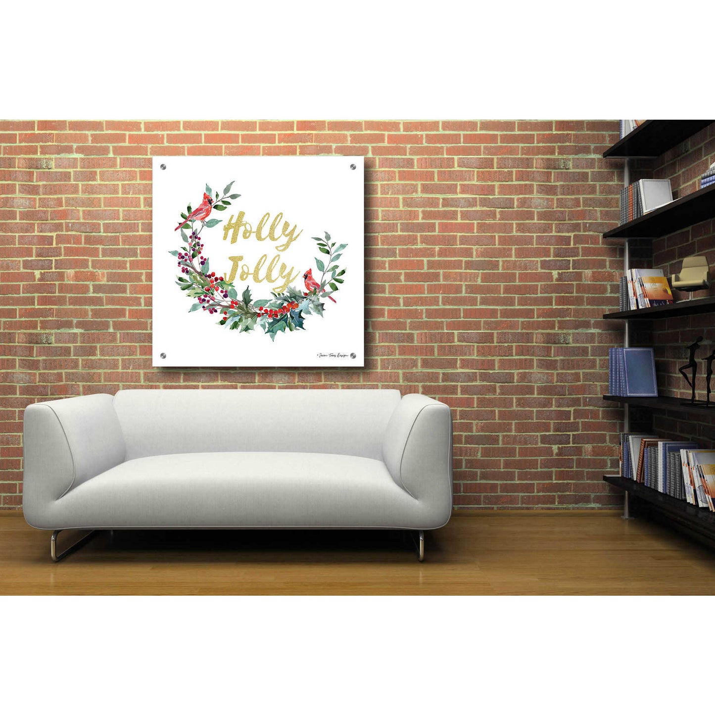 Epic Art 'Holly Jolly Cardinal Wreath' by Seven Trees Design, Acrylic Glass Wall Art,36x36