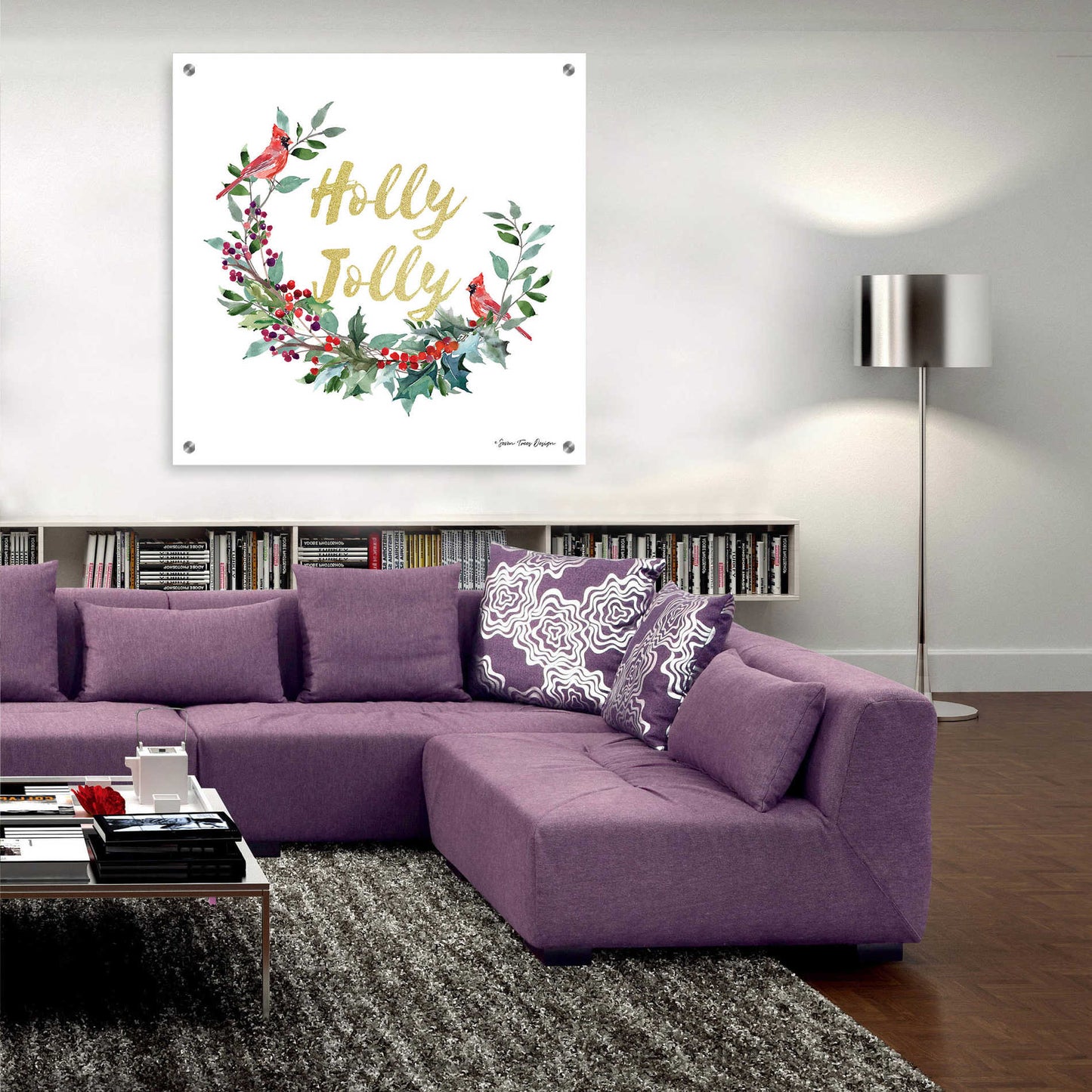 Epic Art 'Holly Jolly Cardinal Wreath' by Seven Trees Design, Acrylic Glass Wall Art,36x36