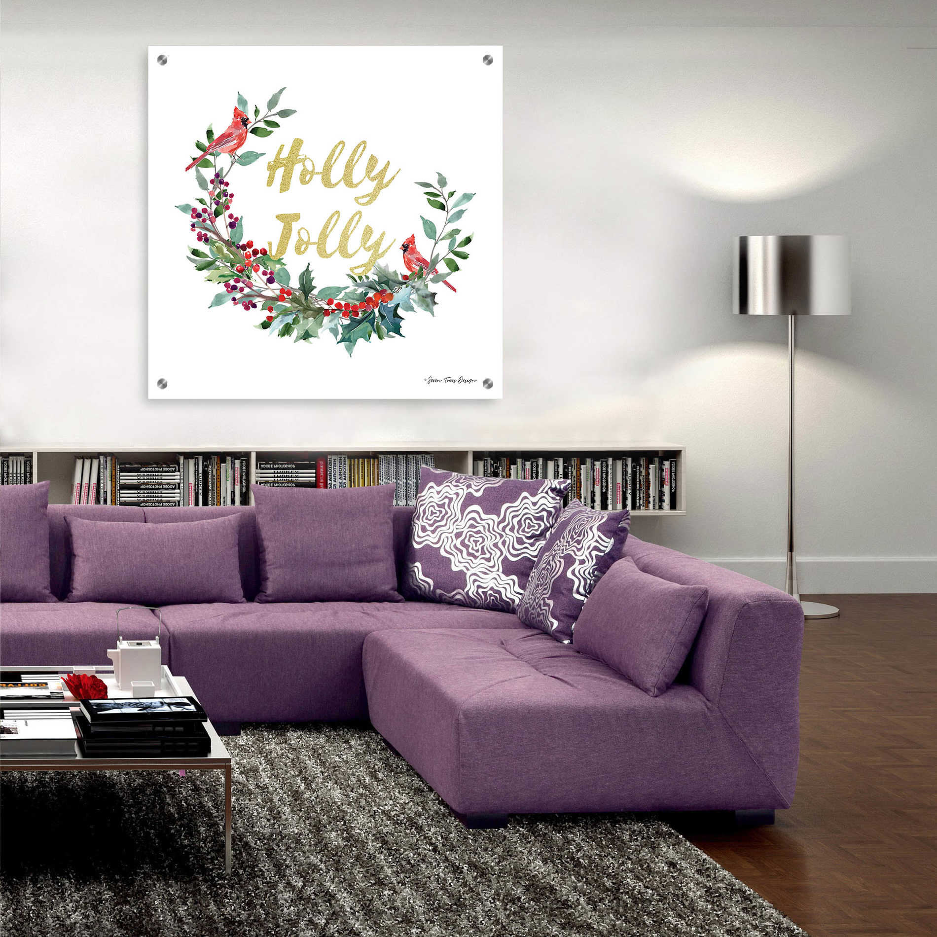 Epic Art 'Holly Jolly Cardinal Wreath' by Seven Trees Design, Acrylic Glass Wall Art,36x36