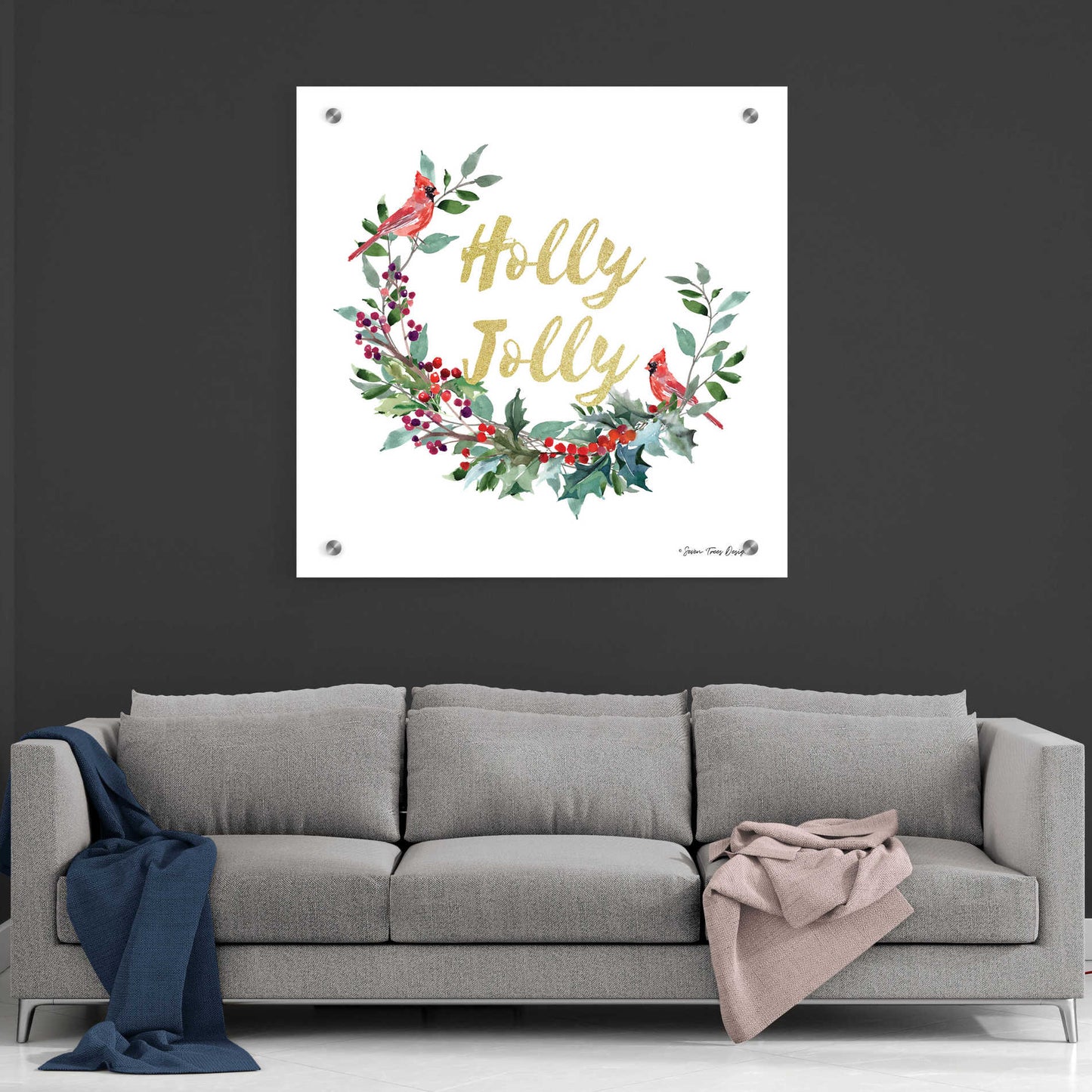 Epic Art 'Holly Jolly Cardinal Wreath' by Seven Trees Design, Acrylic Glass Wall Art,36x36