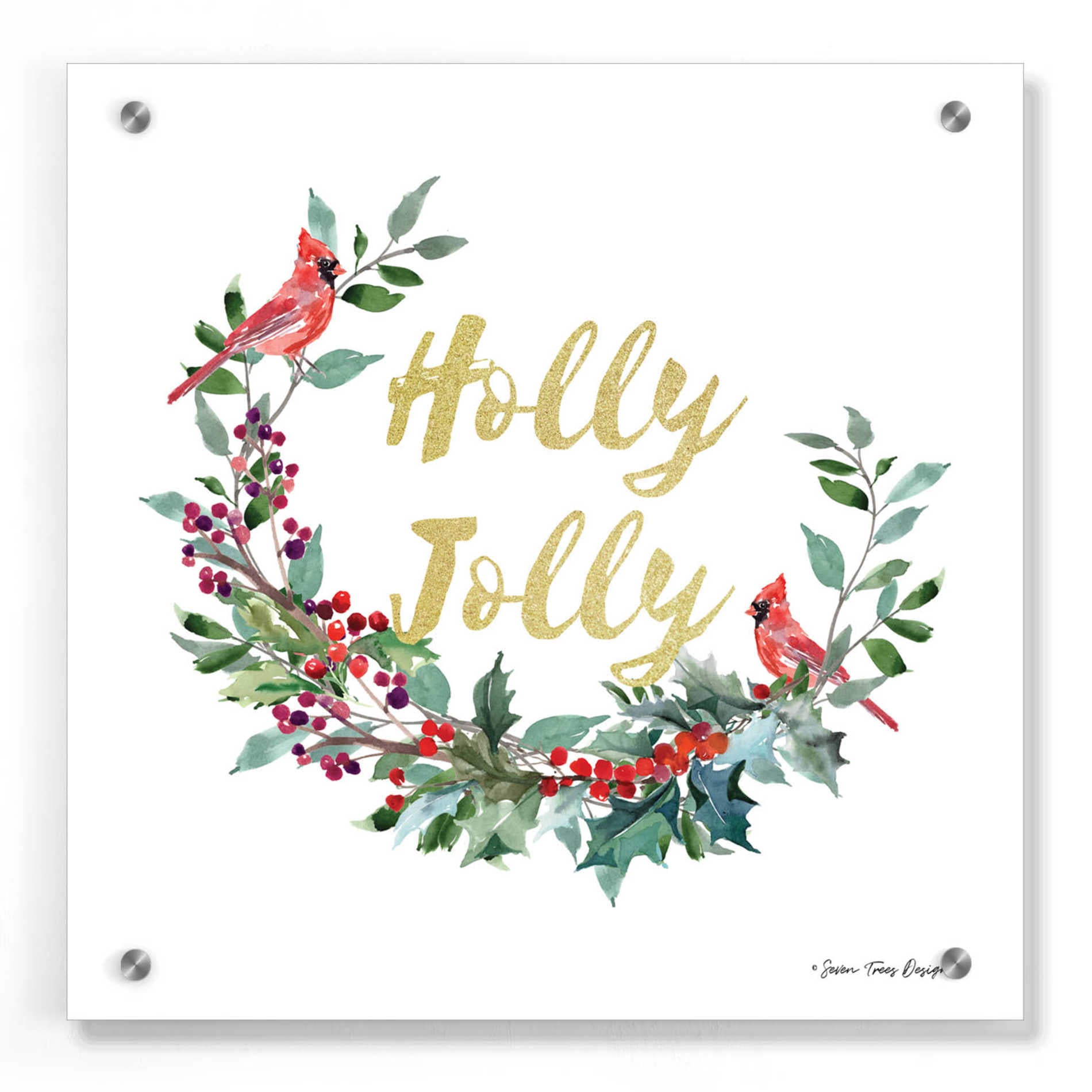 Epic Art 'Holly Jolly Cardinal Wreath' by Seven Trees Design, Acrylic Glass Wall Art,36x36