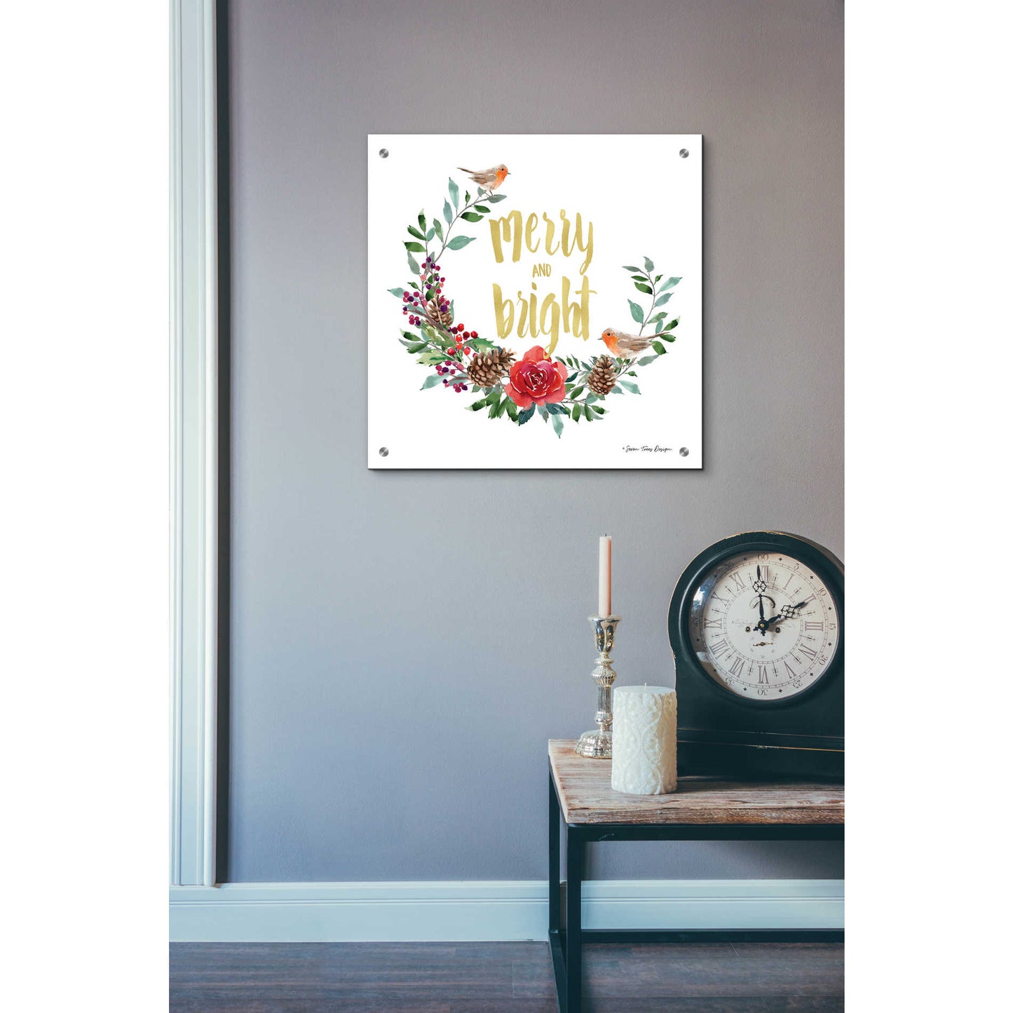 Epic Art 'Merry and Bright Robin Wreath' by Seven Trees Design, Acrylic Glass Wall Art,24x24