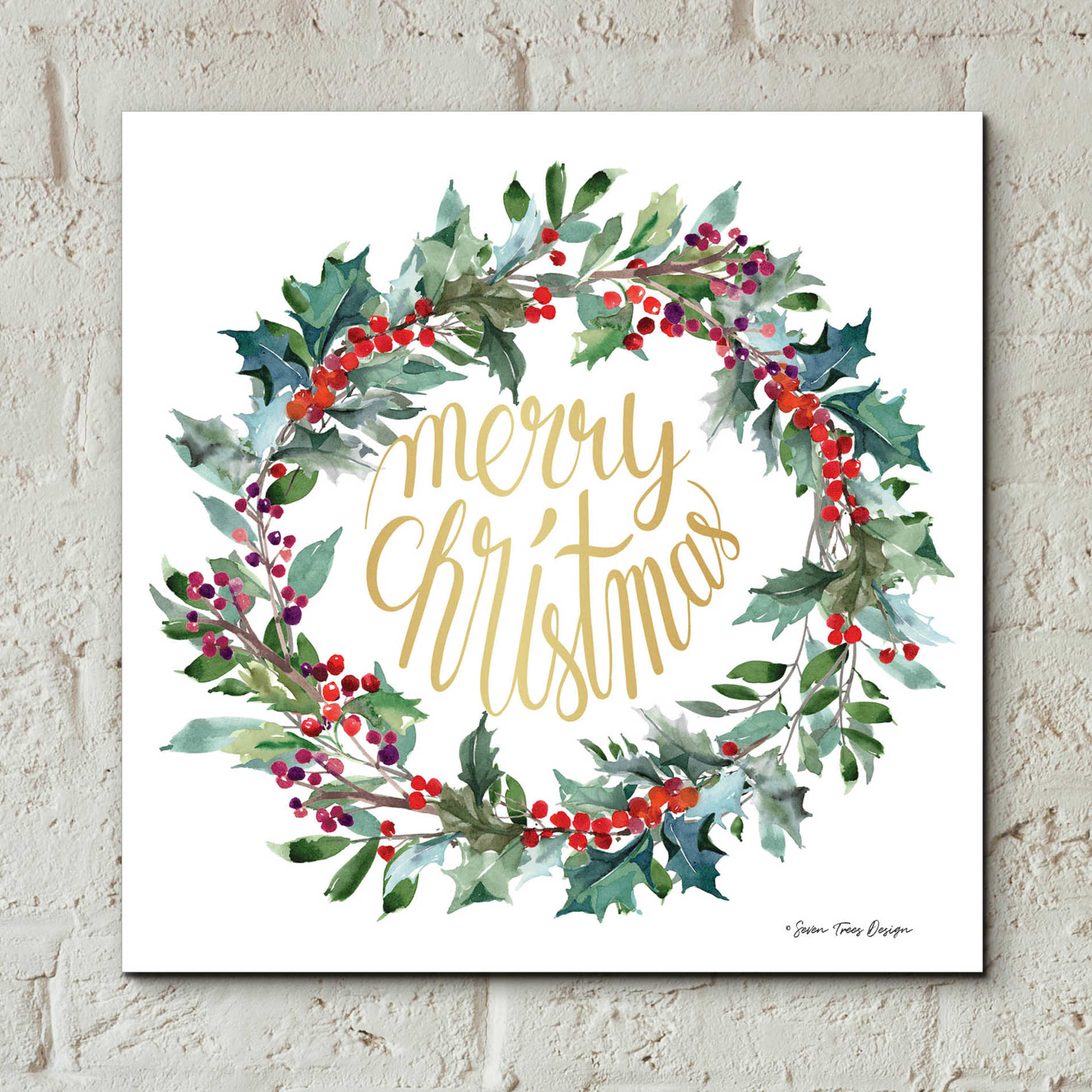 Epic Art 'Merry Christmas Holly Wreath' by Seven Trees Design, Acrylic Glass Wall Art,12x12