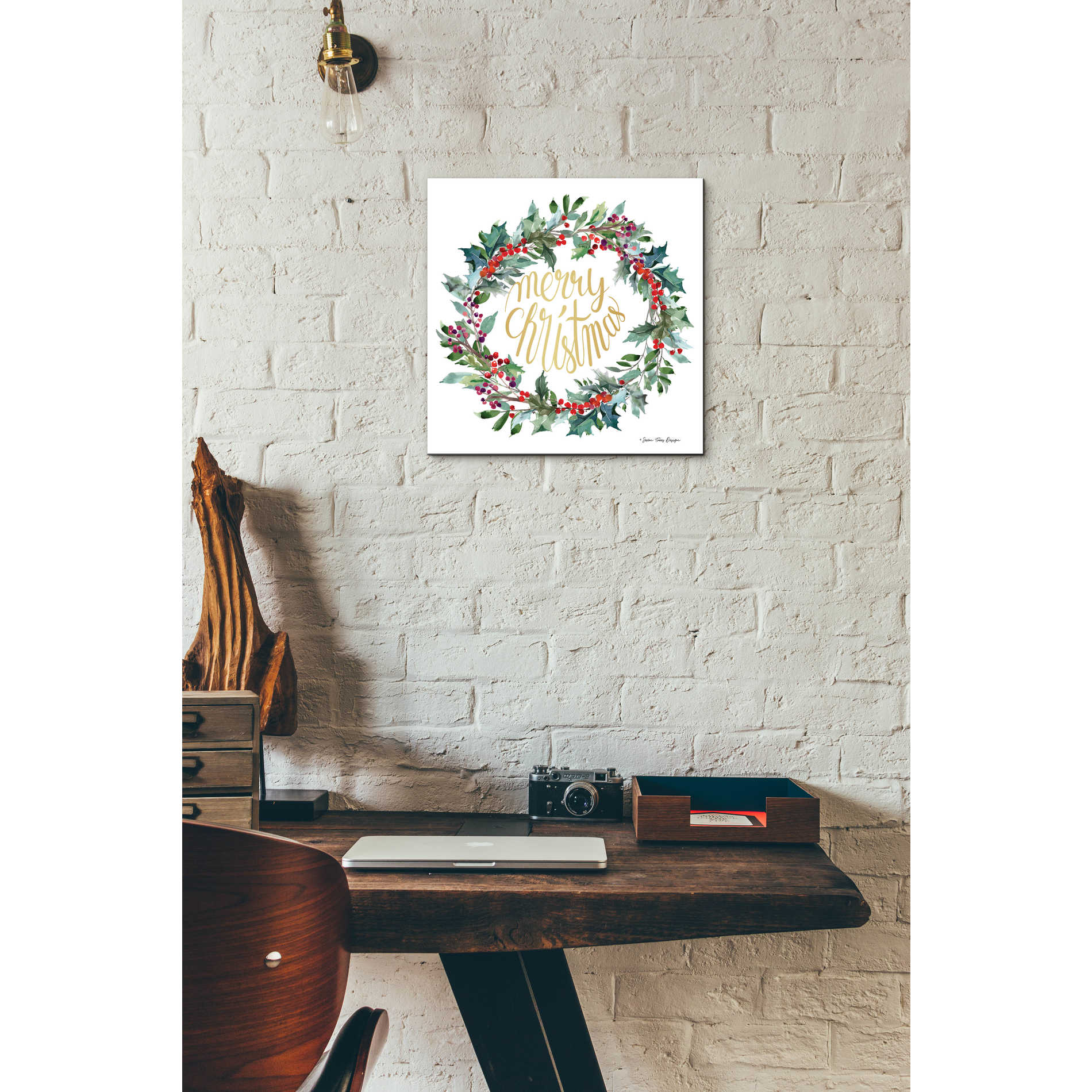 Epic Art 'Merry Christmas Holly Wreath' by Seven Trees Design, Acrylic Glass Wall Art,12x12