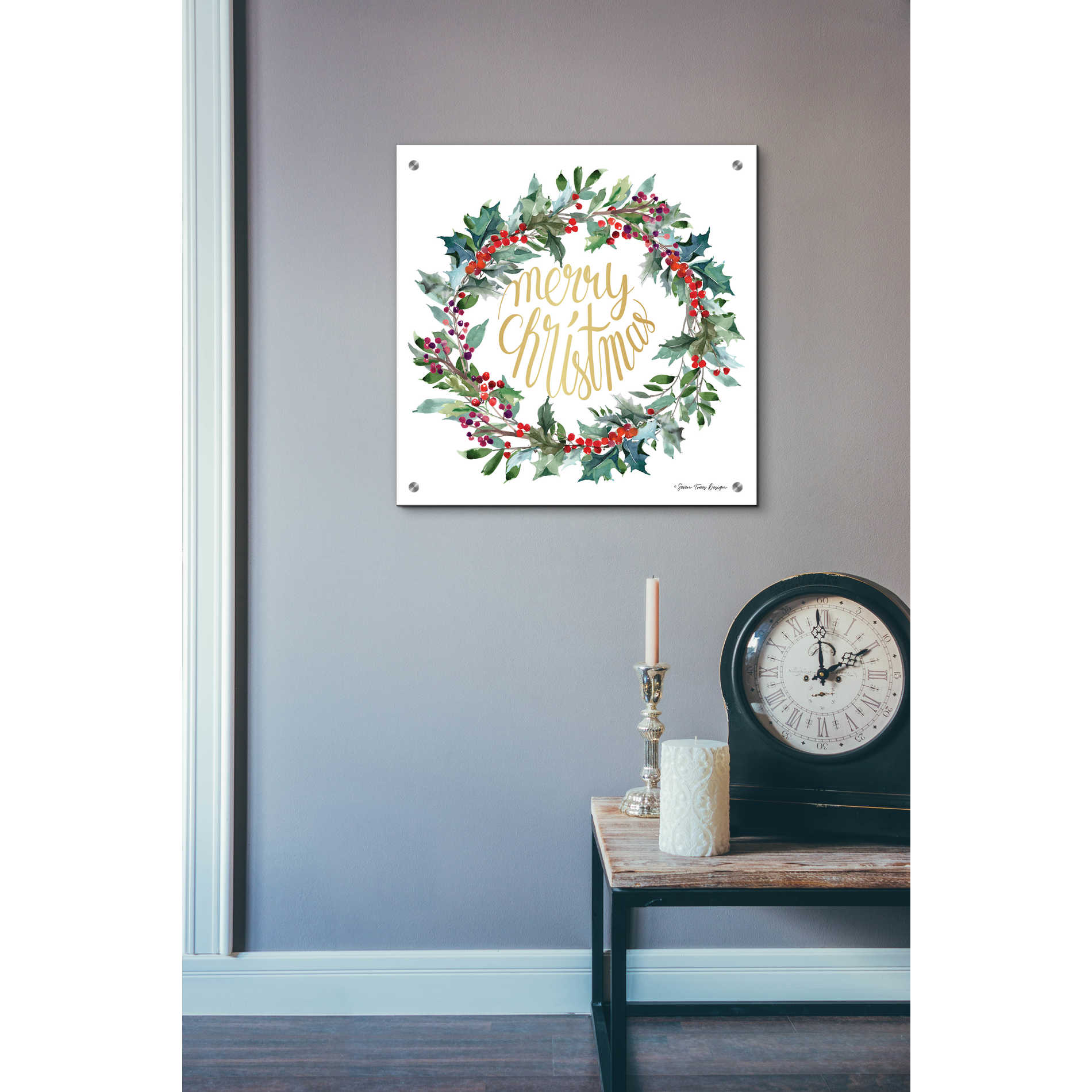 Epic Art 'Merry Christmas Holly Wreath' by Seven Trees Design, Acrylic Glass Wall Art,24x24