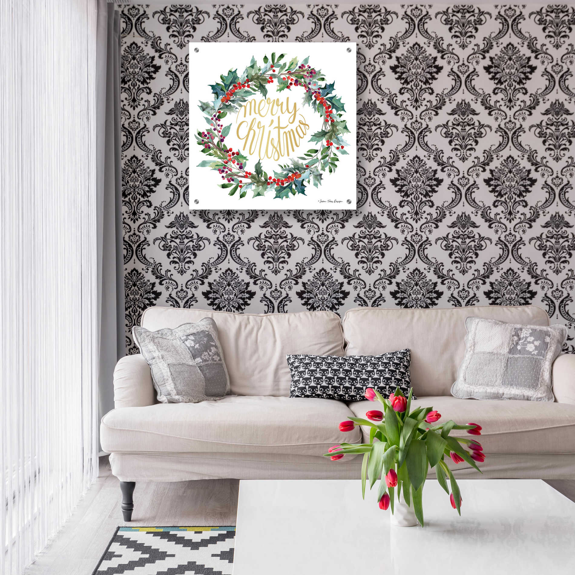 Epic Art 'Merry Christmas Holly Wreath' by Seven Trees Design, Acrylic Glass Wall Art,24x24