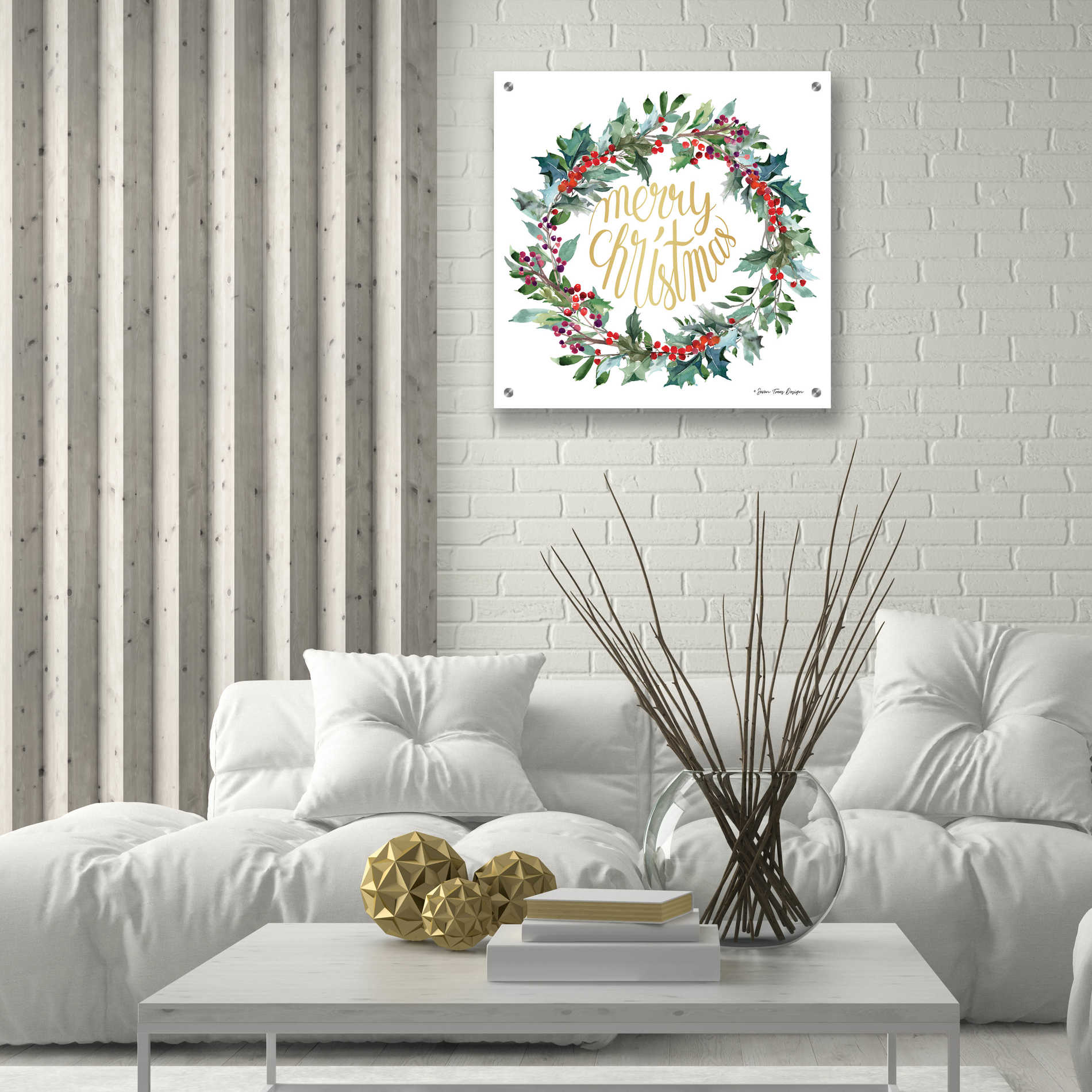 Epic Art 'Merry Christmas Holly Wreath' by Seven Trees Design, Acrylic Glass Wall Art,24x24