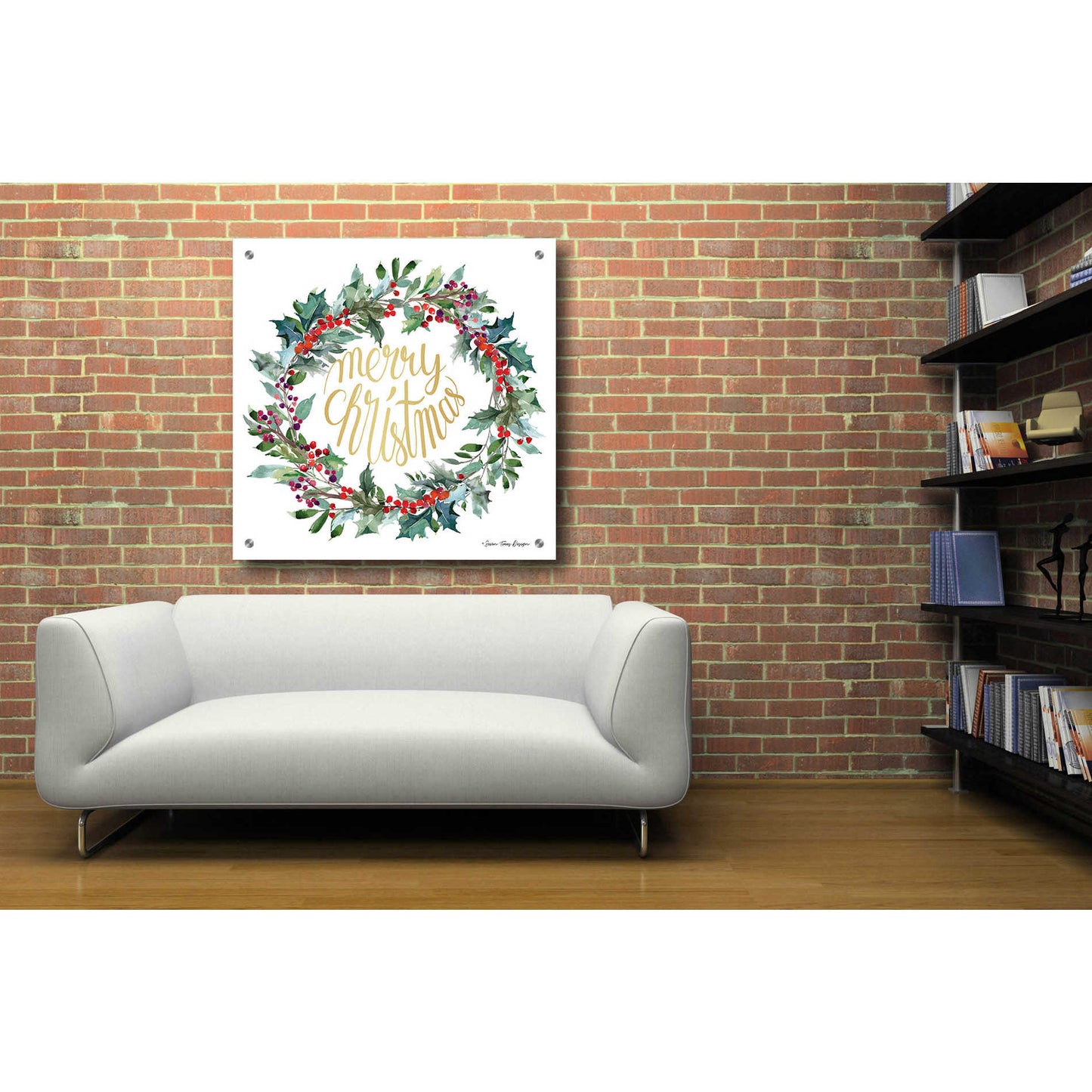 Epic Art 'Merry Christmas Holly Wreath' by Seven Trees Design, Acrylic Glass Wall Art,36x36