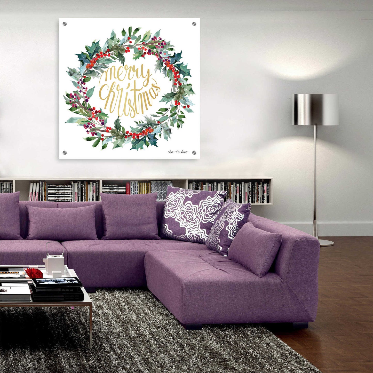 Epic Art 'Merry Christmas Holly Wreath' by Seven Trees Design, Acrylic Glass Wall Art,36x36