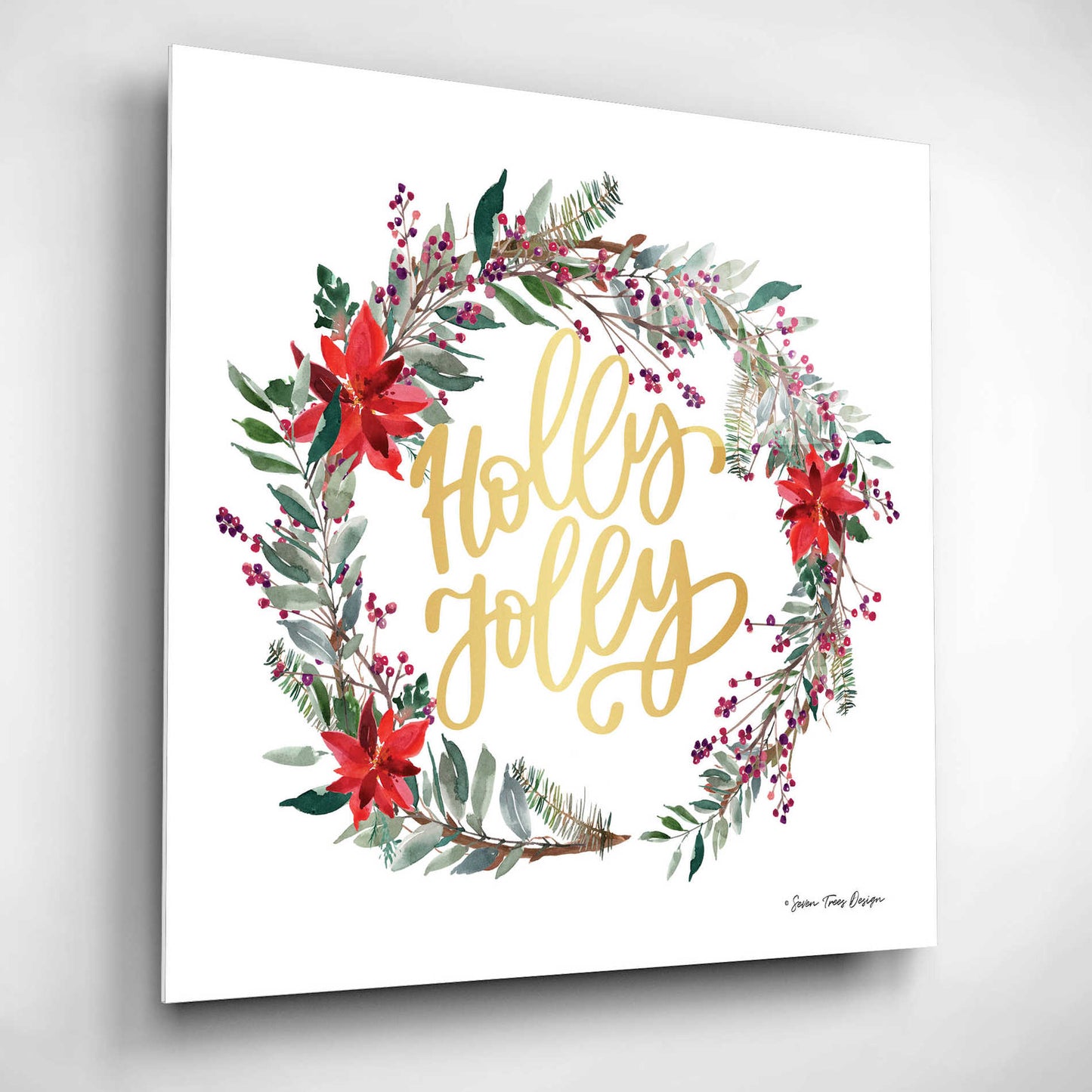 Epic Art 'Holly Jolly Poinsettia Wreath' by Seven Trees Design, Acrylic Glass Wall Art,12x12