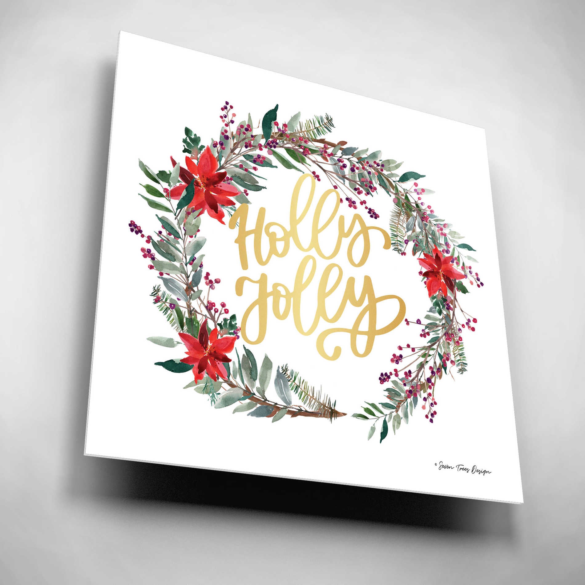 Epic Art 'Holly Jolly Poinsettia Wreath' by Seven Trees Design, Acrylic Glass Wall Art,12x12