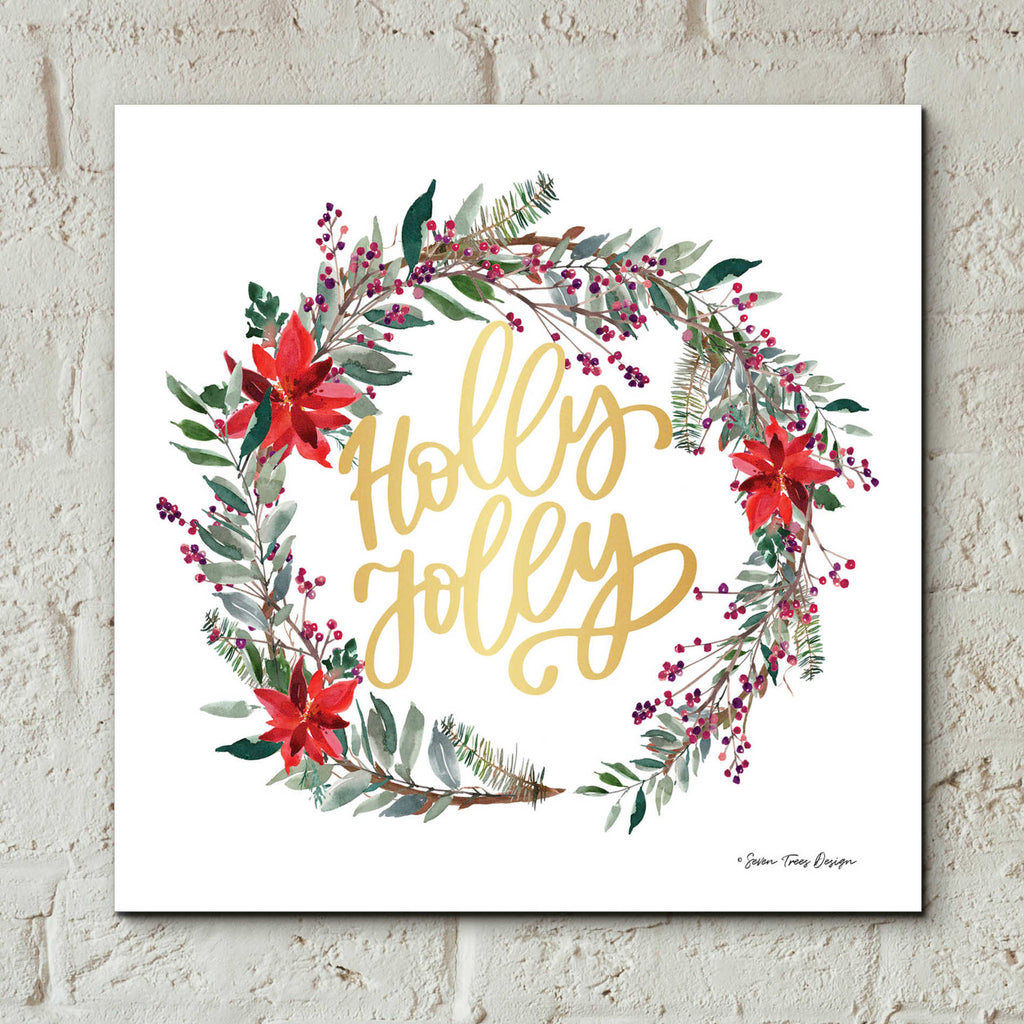 Epic Art 'Holly Jolly Poinsettia Wreath' by Seven Trees Design, Acrylic Glass Wall Art,12x12