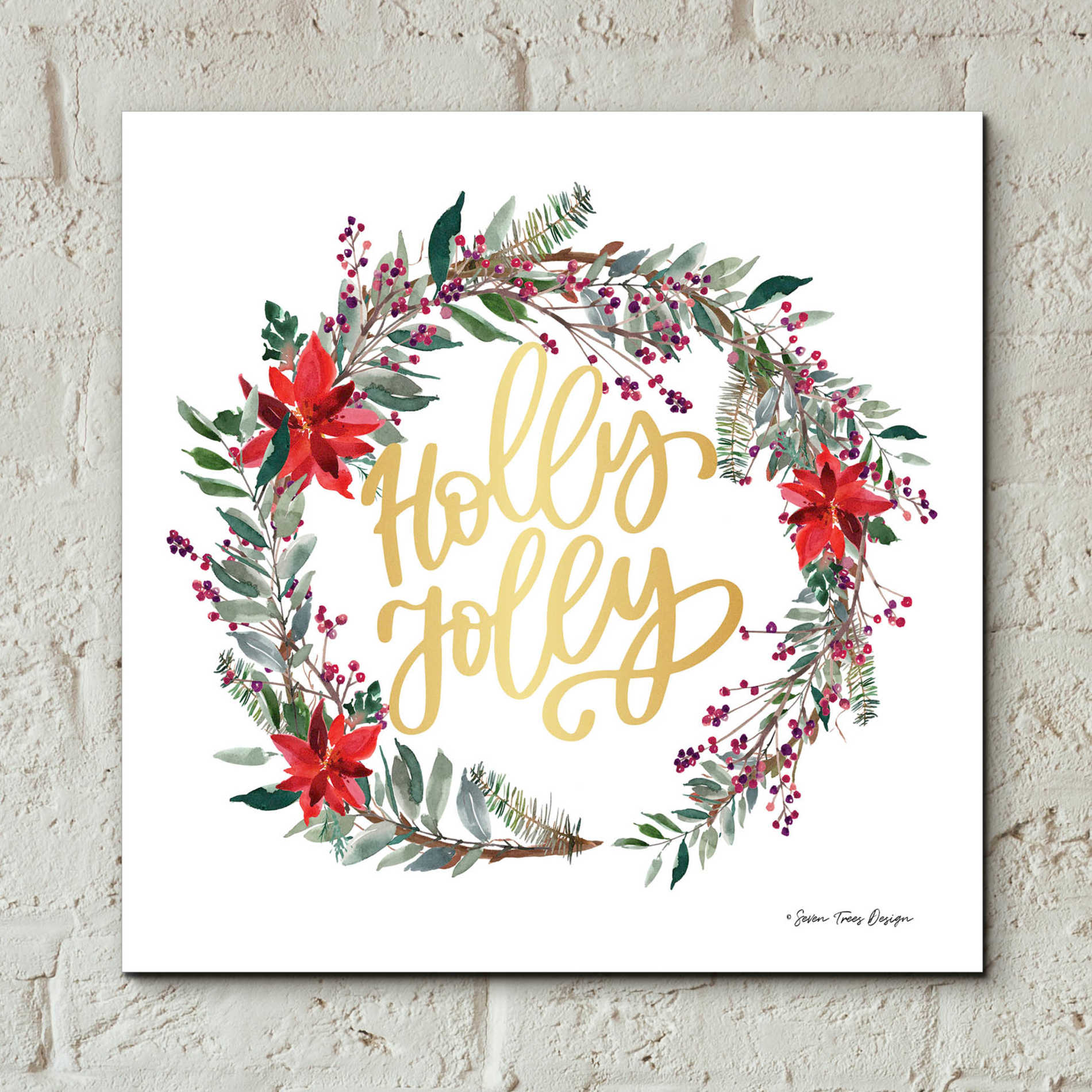 Epic Art 'Holly Jolly Poinsettia Wreath' by Seven Trees Design, Acrylic Glass Wall Art,12x12