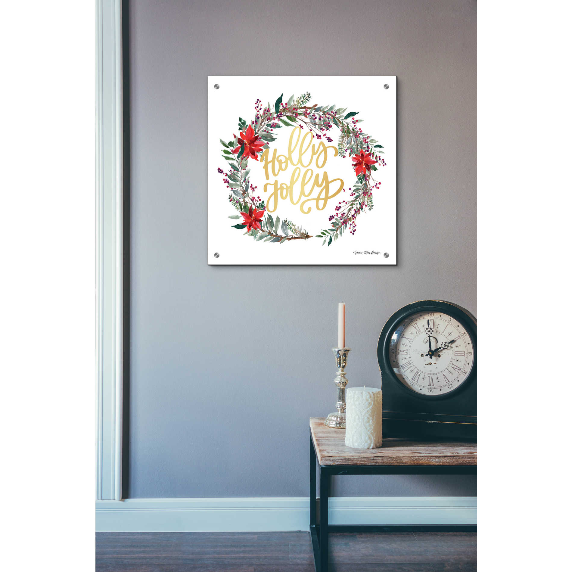 Epic Art 'Holly Jolly Poinsettia Wreath' by Seven Trees Design, Acrylic Glass Wall Art,24x24