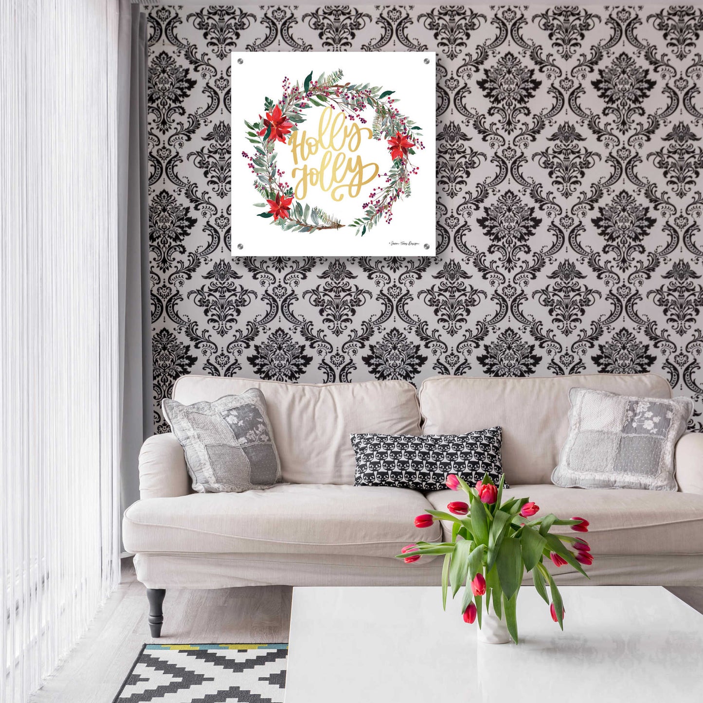 Epic Art 'Holly Jolly Poinsettia Wreath' by Seven Trees Design, Acrylic Glass Wall Art,24x24