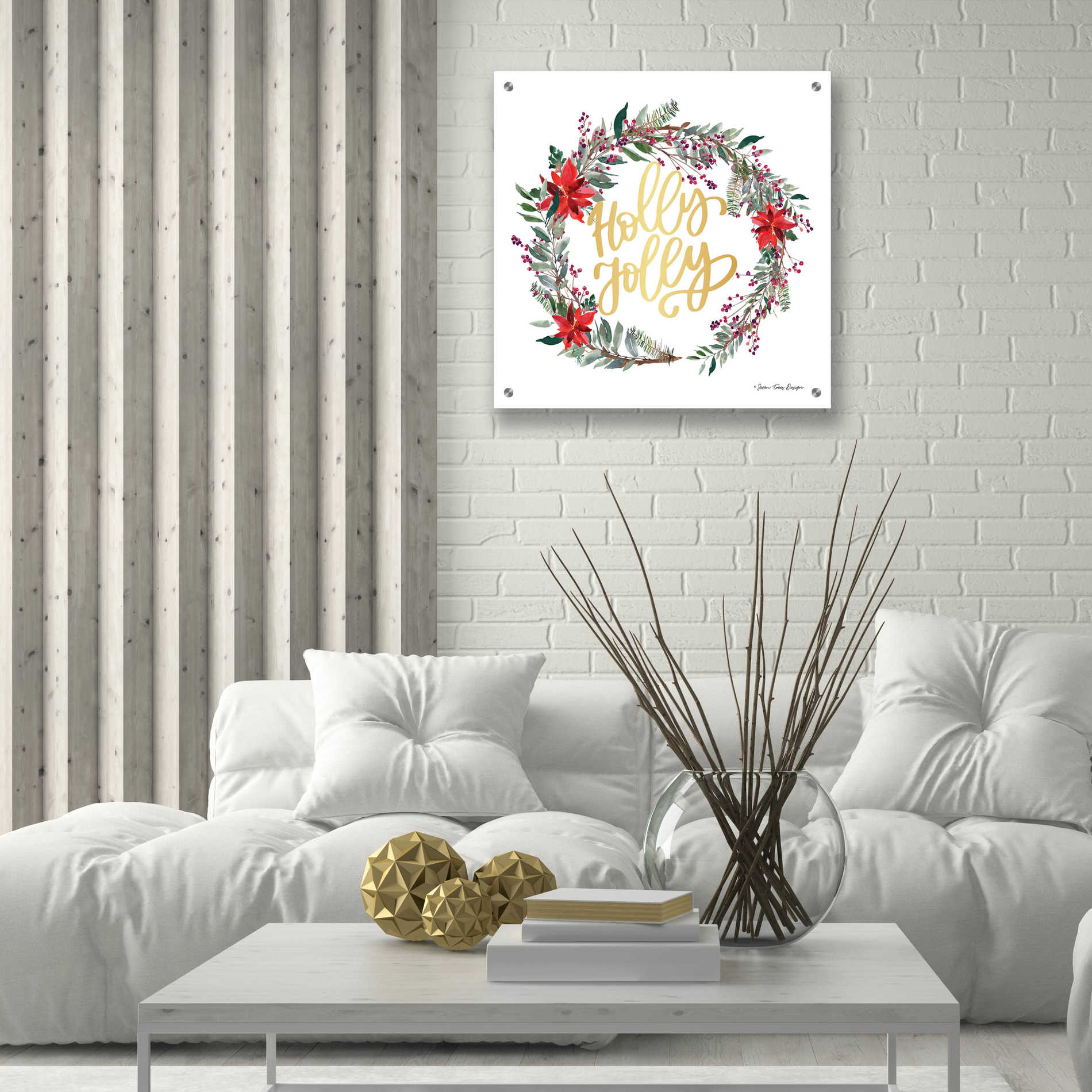 Epic Art 'Holly Jolly Poinsettia Wreath' by Seven Trees Design, Acrylic Glass Wall Art,24x24