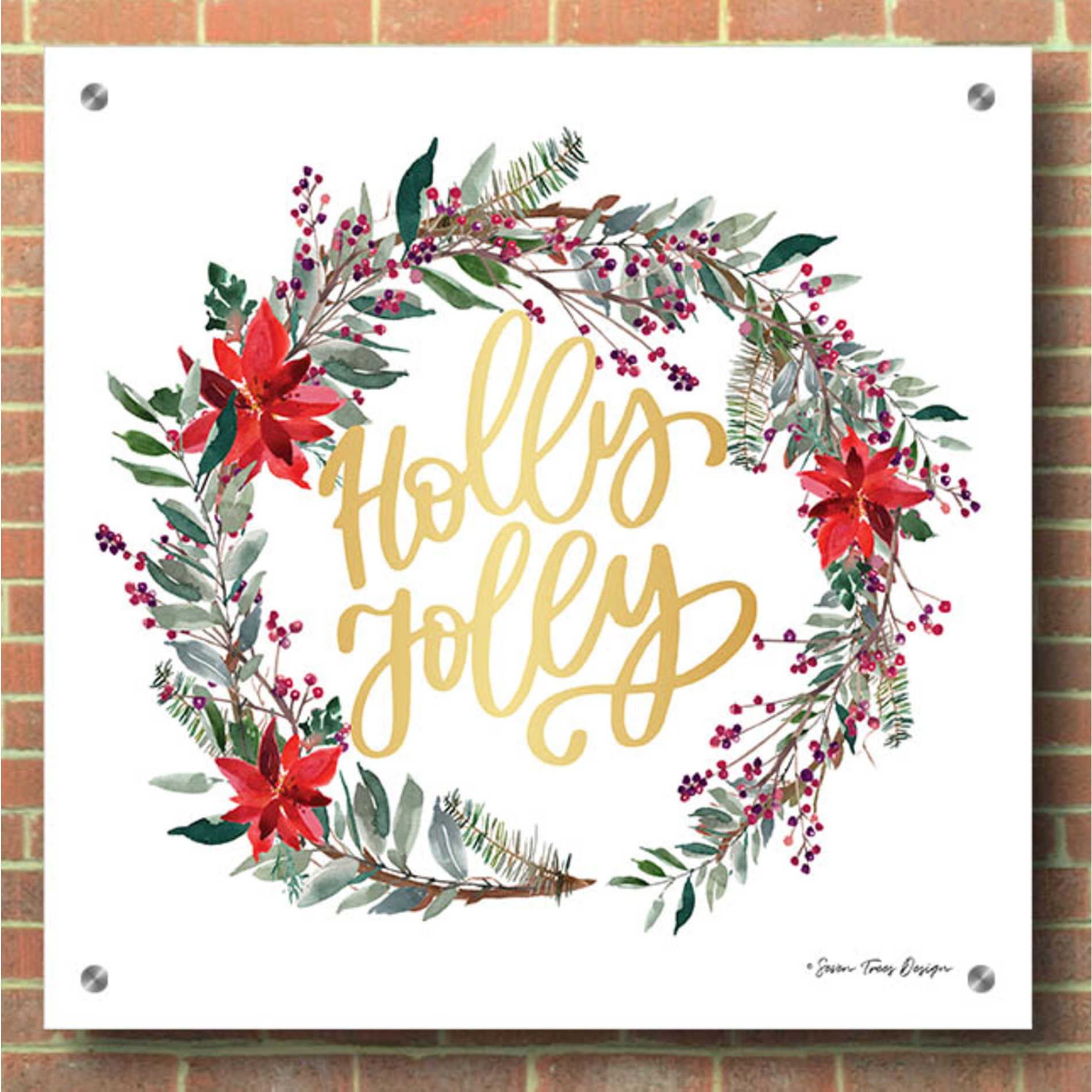 Epic Art 'Holly Jolly Poinsettia Wreath' by Seven Trees Design, Acrylic Glass Wall Art,36x36