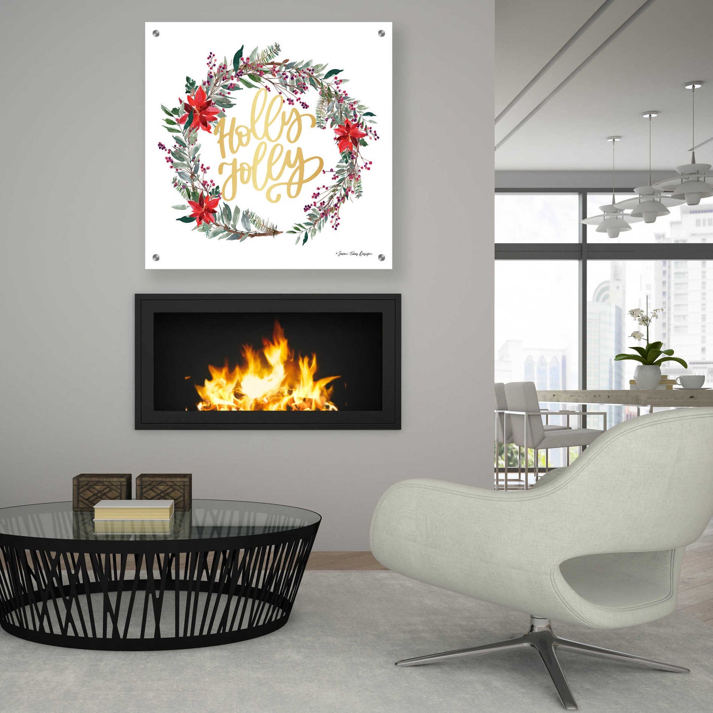 Epic Art 'Holly Jolly Poinsettia Wreath' by Seven Trees Design, Acrylic Glass Wall Art,36x36