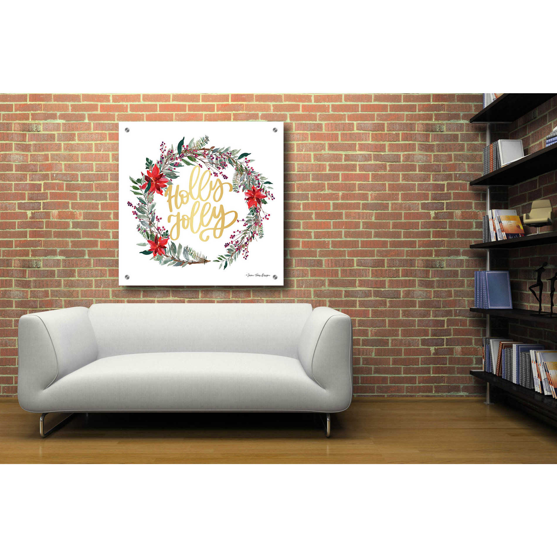 Epic Art 'Holly Jolly Poinsettia Wreath' by Seven Trees Design, Acrylic Glass Wall Art,36x36