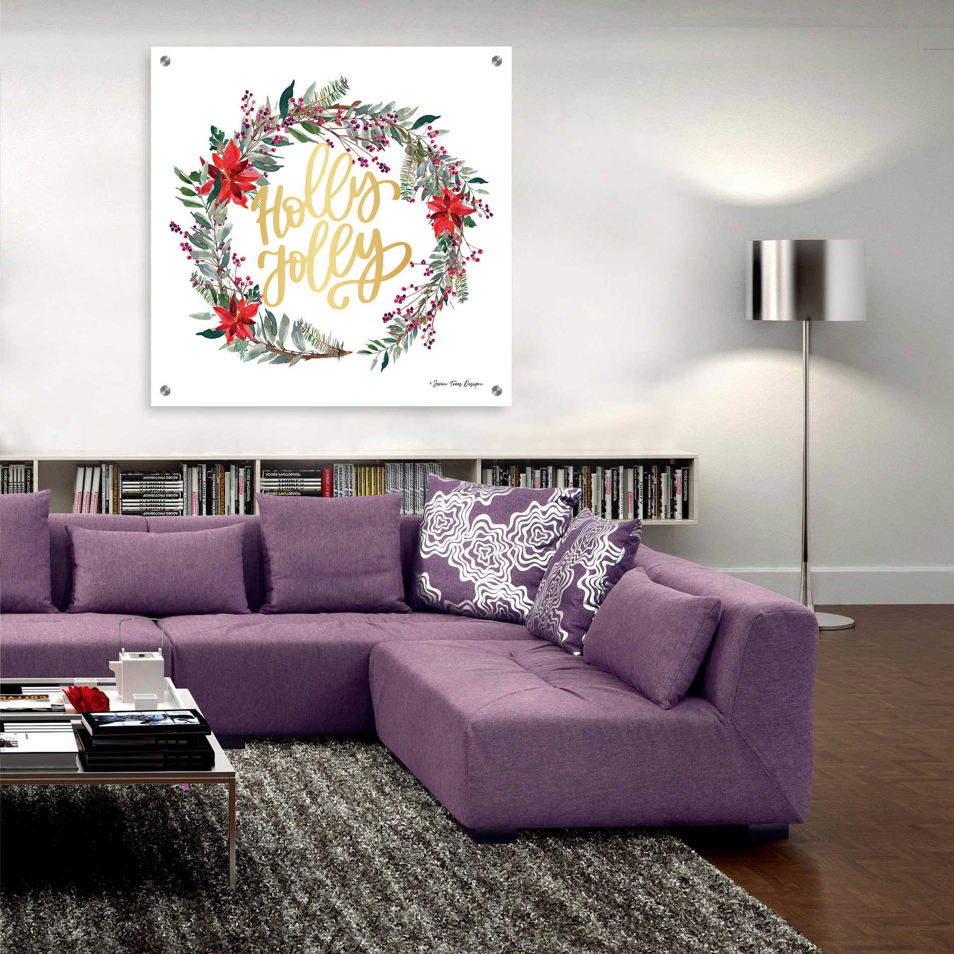 Epic Art 'Holly Jolly Poinsettia Wreath' by Seven Trees Design, Acrylic Glass Wall Art,36x36