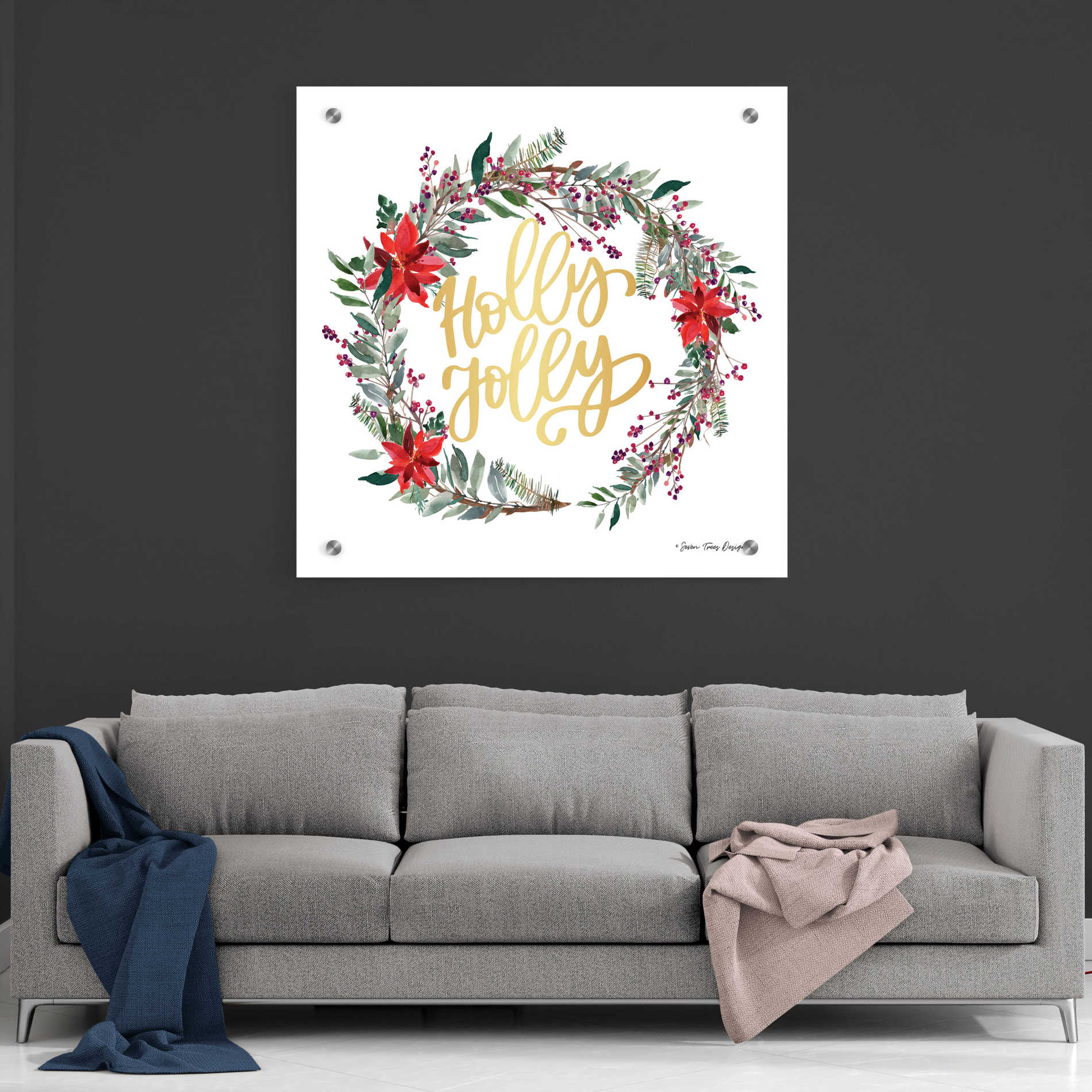 Epic Art 'Holly Jolly Poinsettia Wreath' by Seven Trees Design, Acrylic Glass Wall Art,36x36